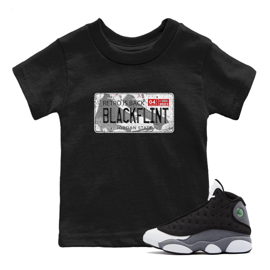 Air Jordan 13 Black Flint Sneaker Match Tees Jordan Plate Streetwear Sneaker Shirt AJ 13s Black Flint Sneaker Release Tees Kids Shirts Black 1