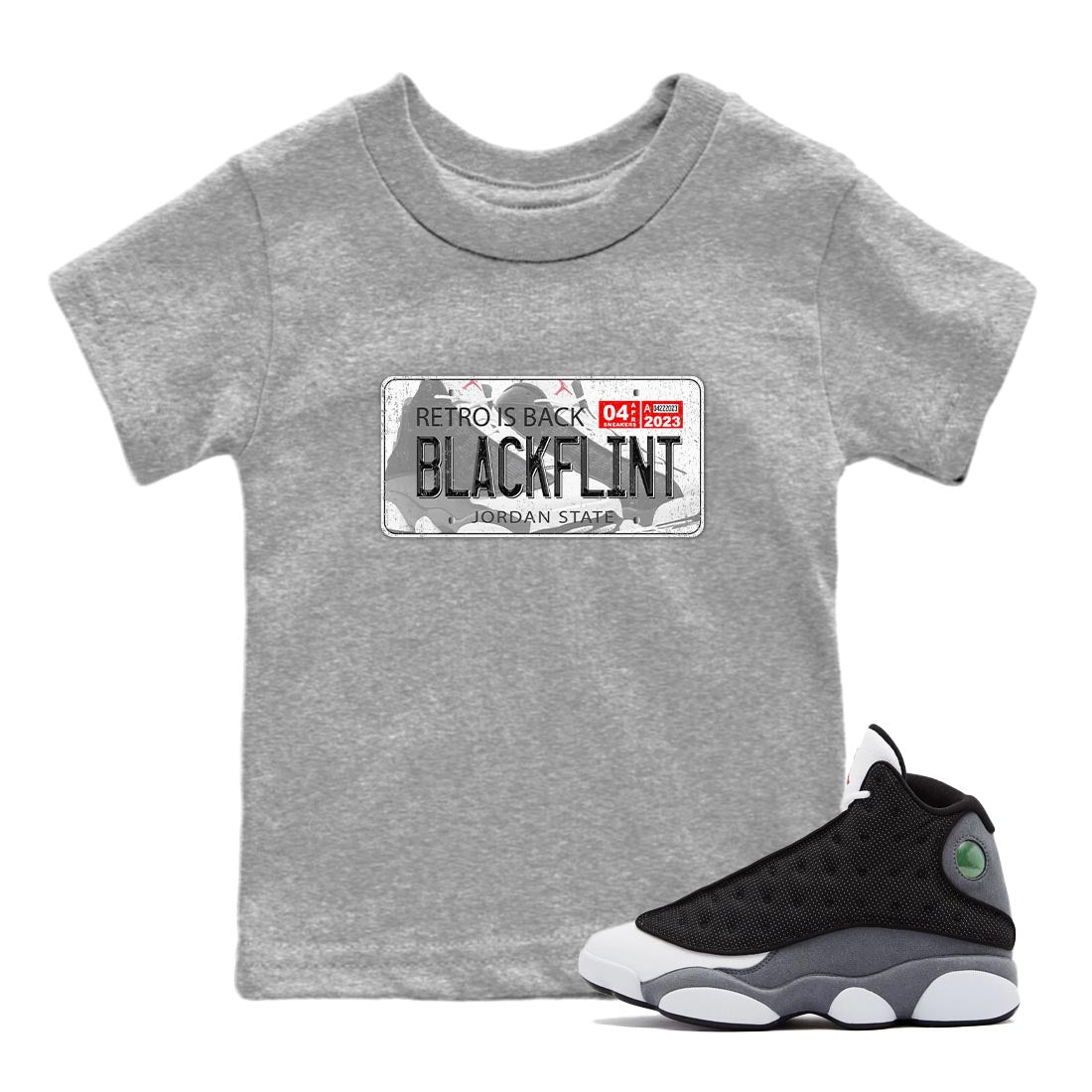 Air Jordan 13 Black Flint Jordan Plate Baby and Kids Streetwear Sneaker Shirt AJ 13s Black Flint Kids Streetwear Sneaker Shirt Size Chart