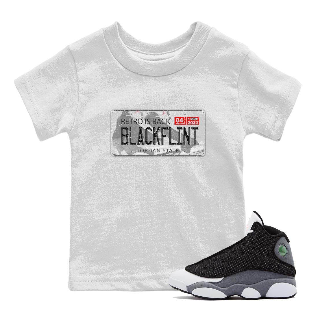 Air Jordan 13 Black Flint Sneaker Match Tees Jordan Plate Streetwear Sneaker Shirt AJ 13s Black Flint Sneaker Release Tees Kids Shirts White 1