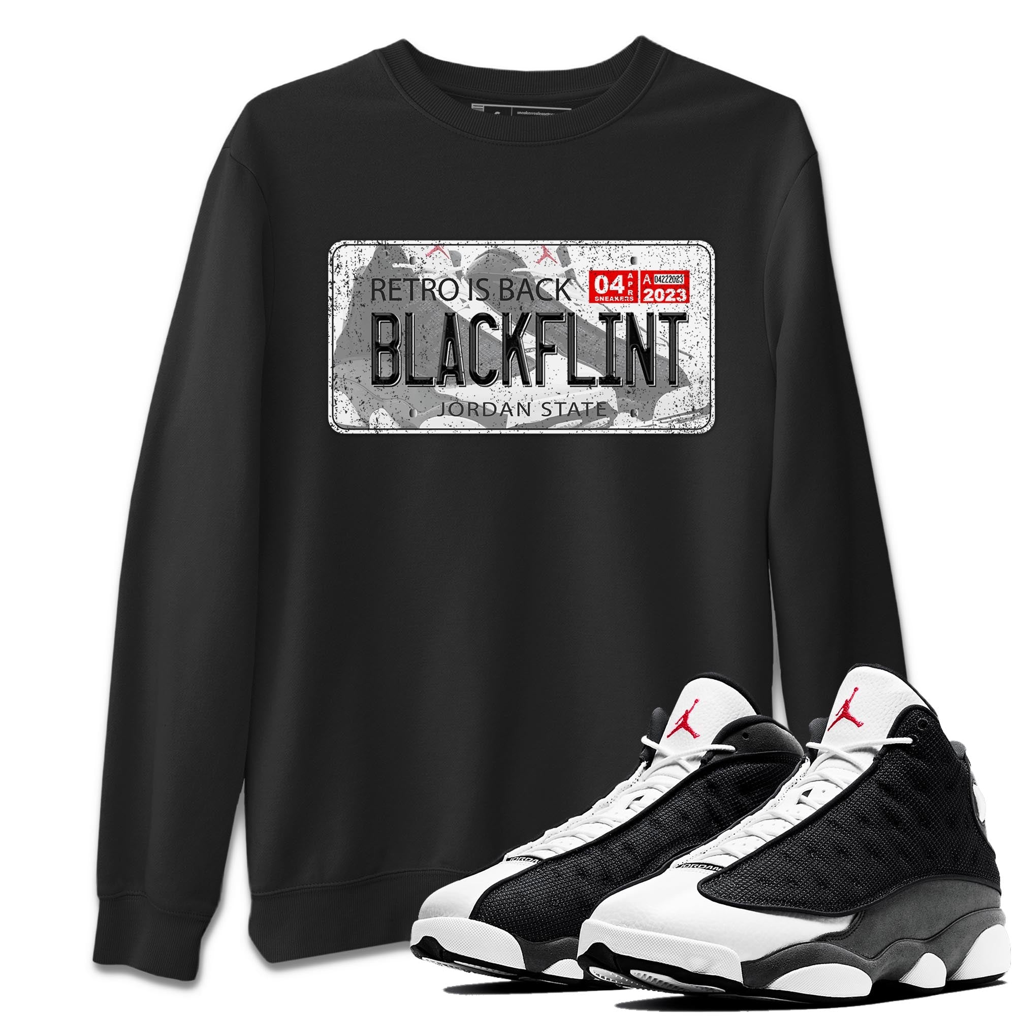 Air Jordan 13 Black Flint Jordan Plate Crew Neck Streetwear Sneaker Shirt AJ 13s Black Flint Sneaker T-Shirts Washing and Care Tip