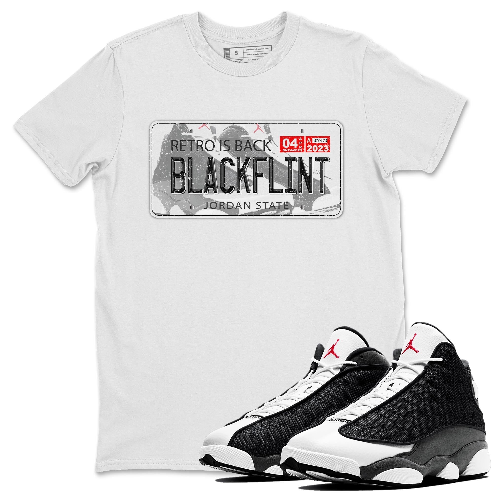 Air Jordan 13 Black Flint Sneaker Match Tees Jordan Plate Streetwear Sneaker Shirt AJ 13s Black Flint Sneaker Release Tees Unisex Shirts White 1