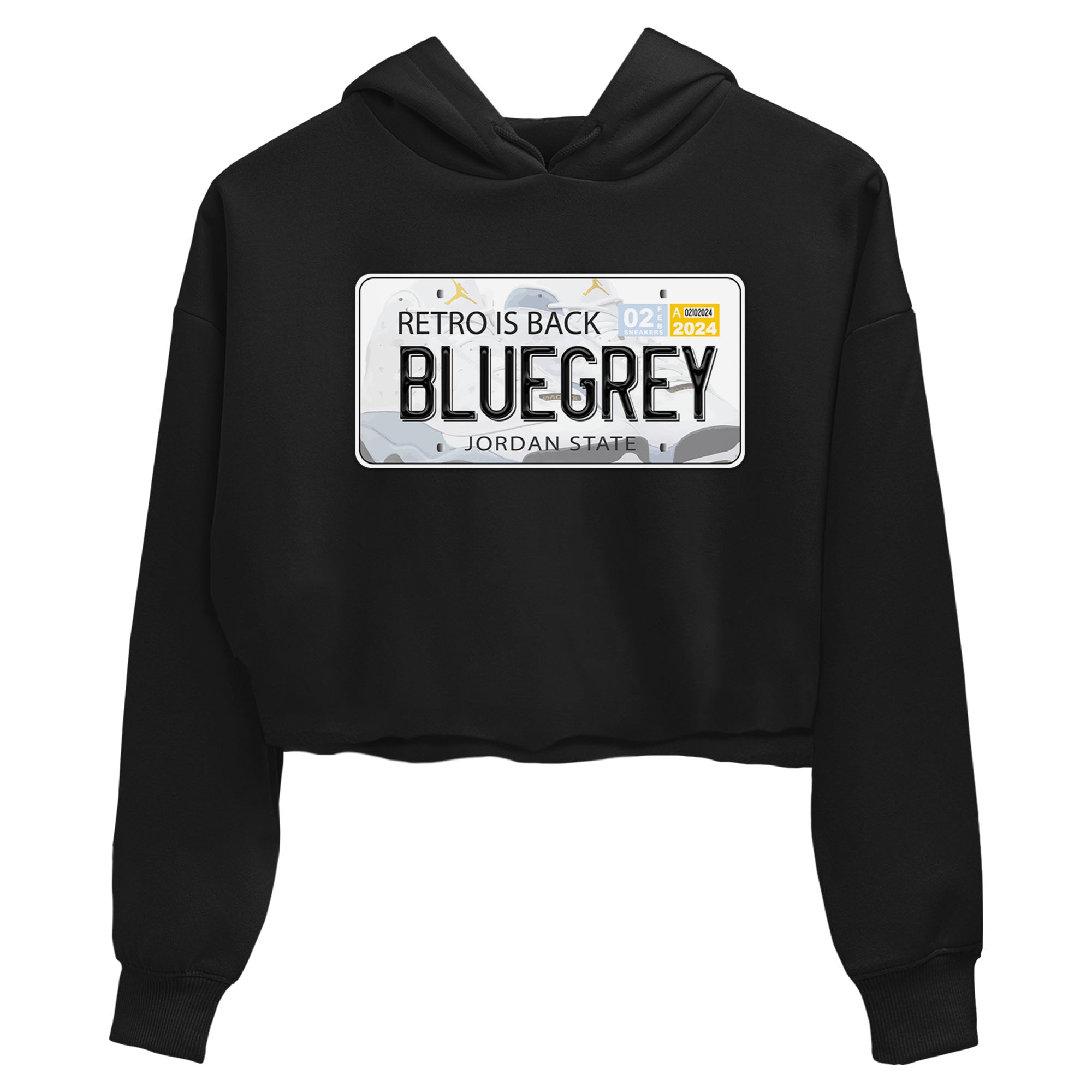 13s Blue Grey shirt to match jordans Jordan Plate sneaker tees Air Jordan 13 Blue Grey Drip Gear Zone Black 2 crop length shirt