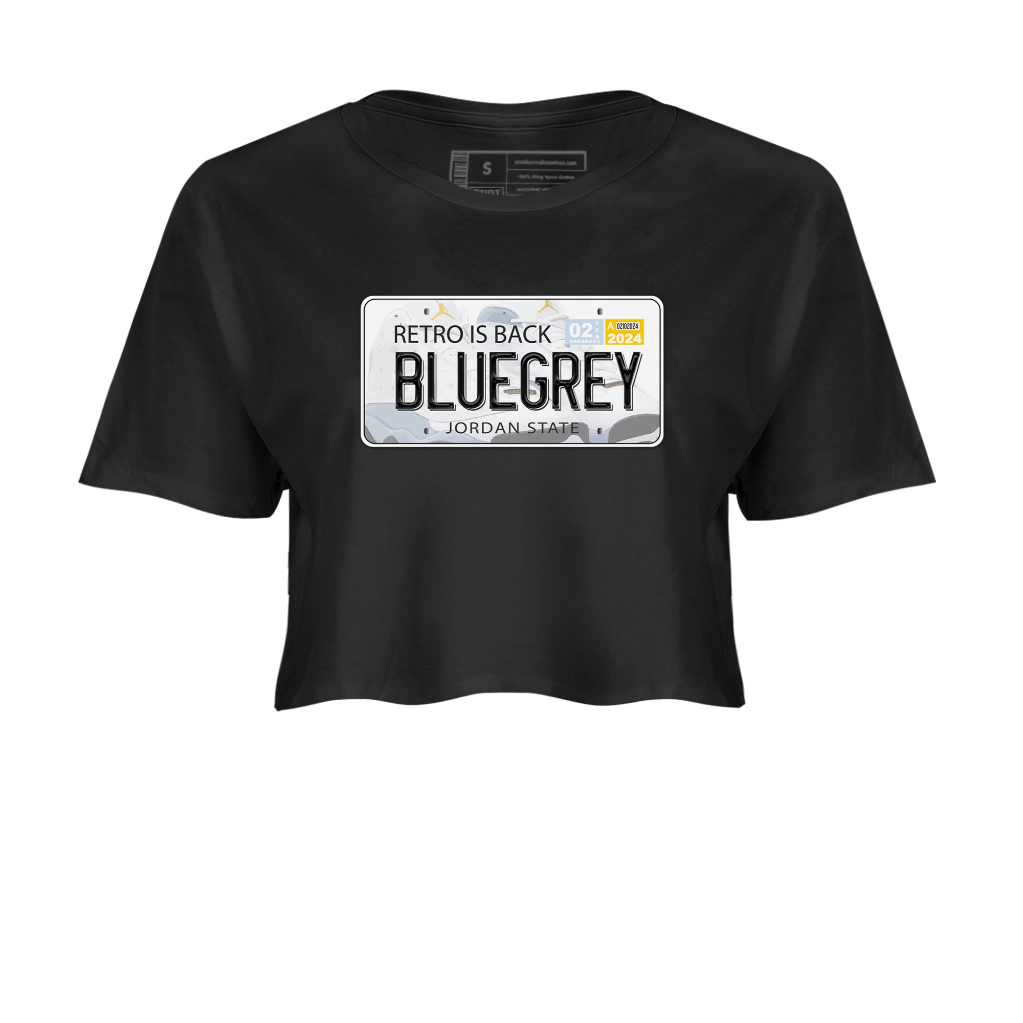 13s Blue Grey shirt to match jordans Jordan Plate sneaker tees Air Jordan 13 Blue Grey Drip Gear Zone Black 2 crop length shirt