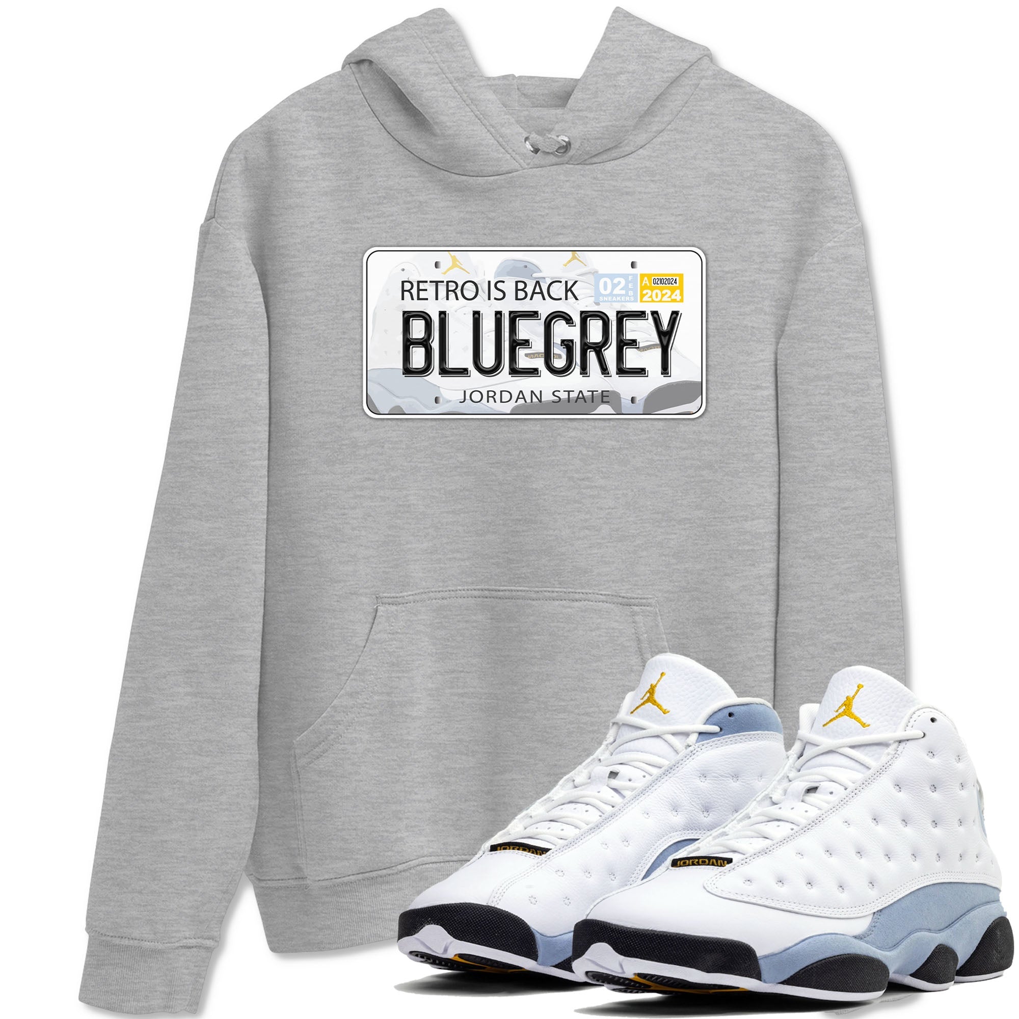 13s Blue Grey shirt to match jordans Jordan Plate sneaker tees Air Jordan 13 Blue Grey Drip Gear Zone unisex cotton Heather Grey 1 crew neck shirt