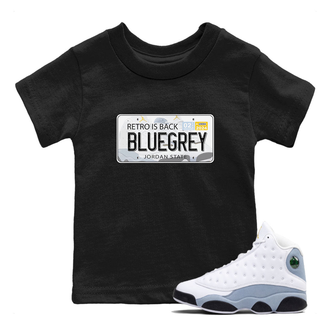 13s Blue Grey shirt to match jordans Jordan Plate sneaker tees Air Jordan 13 Blue Grey Drip Gear Zone baby toddler Black 1 cotton Shirt