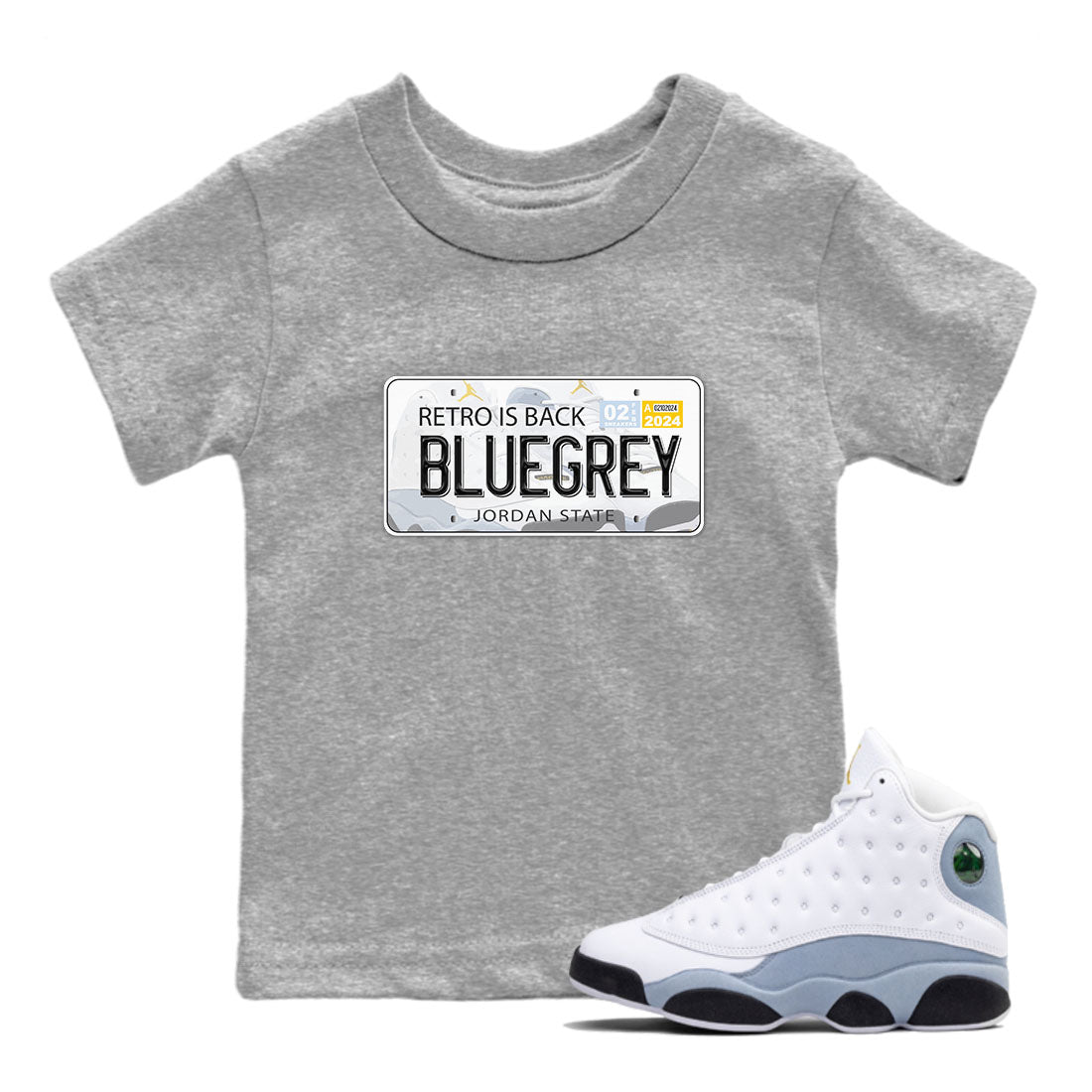 13s Blue Grey shirt to match jordans Jordan Plate sneaker tees Air Jordan 13 Blue Grey Drip Gear Zone baby toddler Heather Grey 1 cotton Shirt