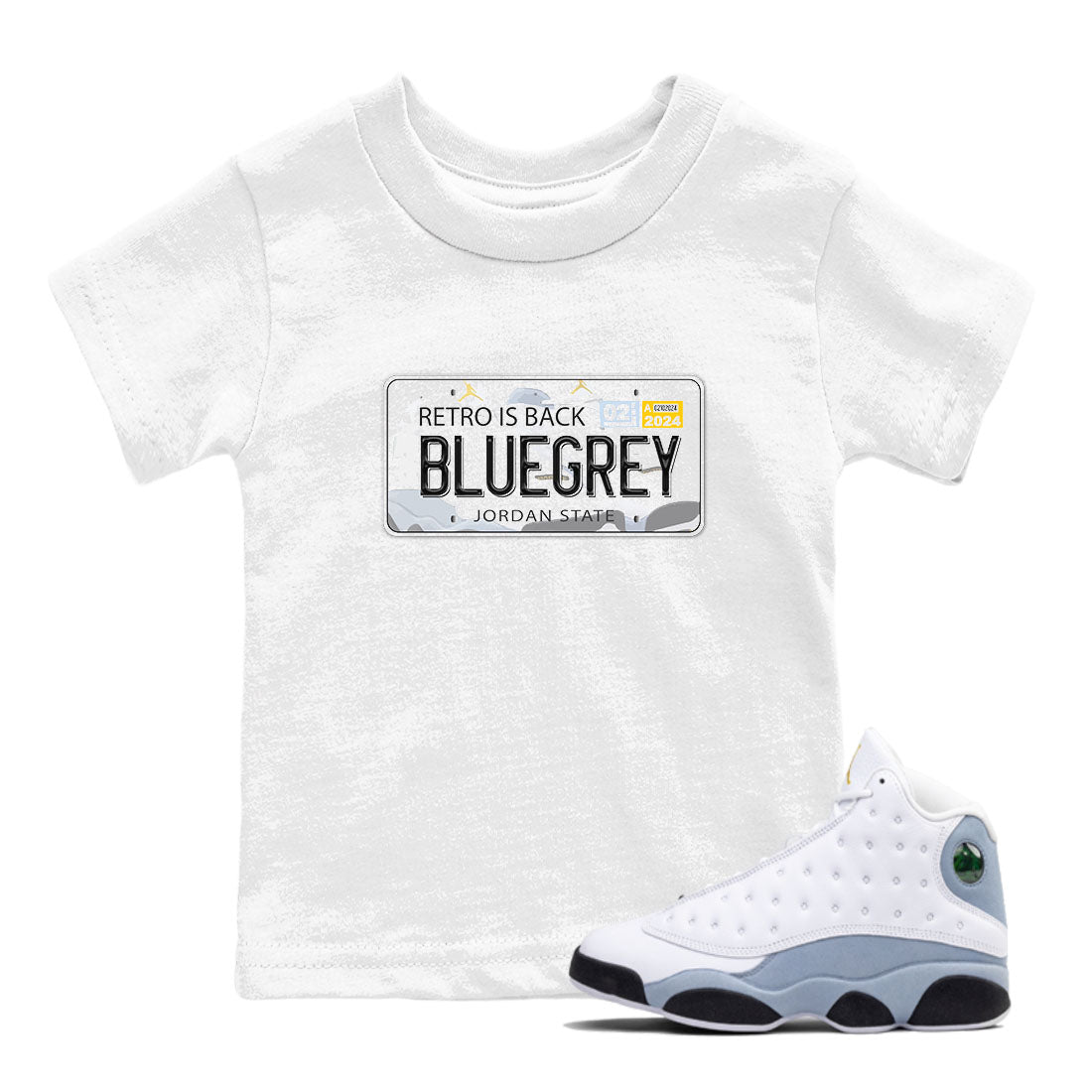 13s Blue Grey shirt to match jordans Jordan Plate sneaker tees Air Jordan 13 Blue Grey Drip Gear Zone baby toddler White 1 cotton Shirt