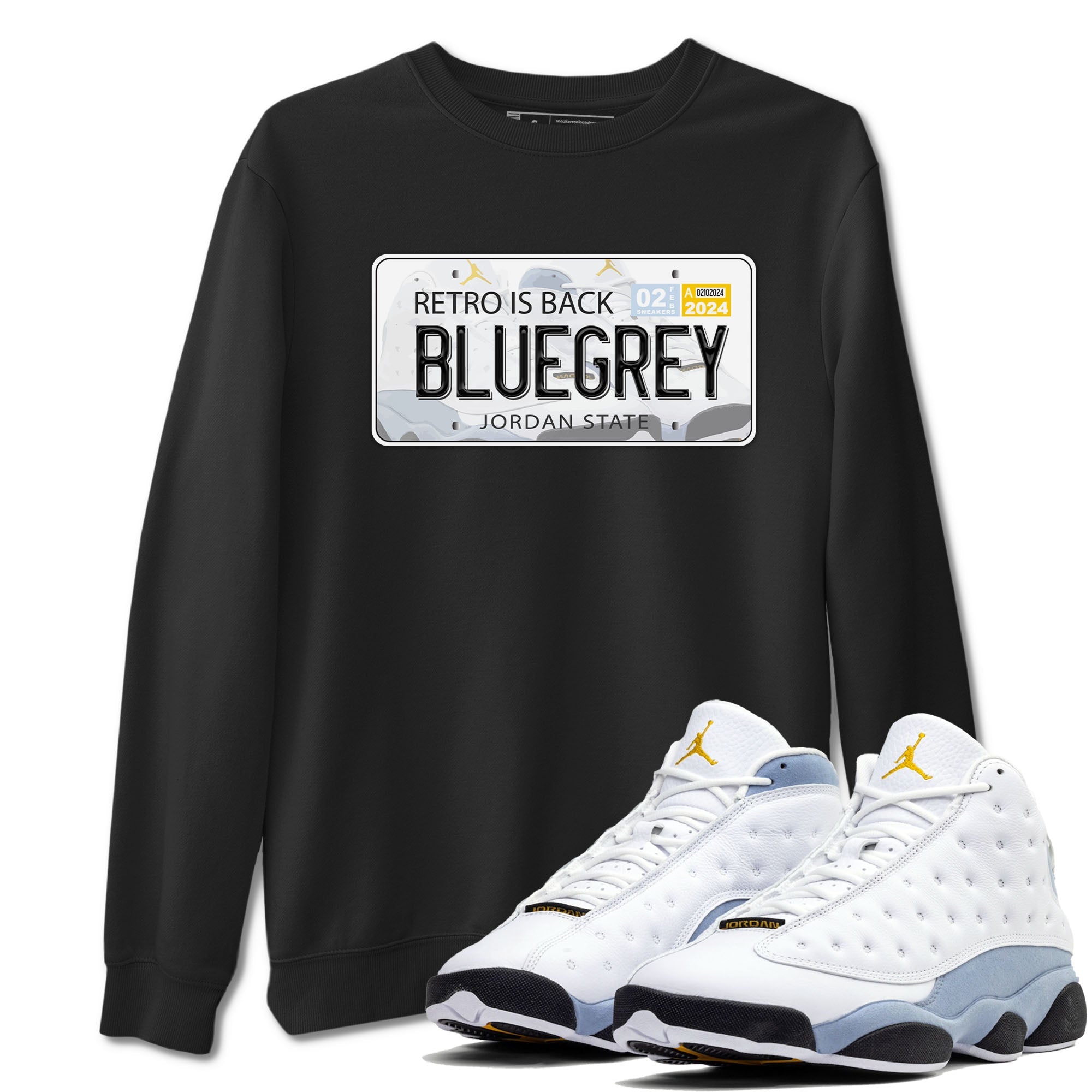 13s Blue Grey shirt to match jordans Jordan Plate sneaker tees Air Jordan 13 Blue Grey Drip Gear Zone unisex cotton Black 1 crew neck shirt