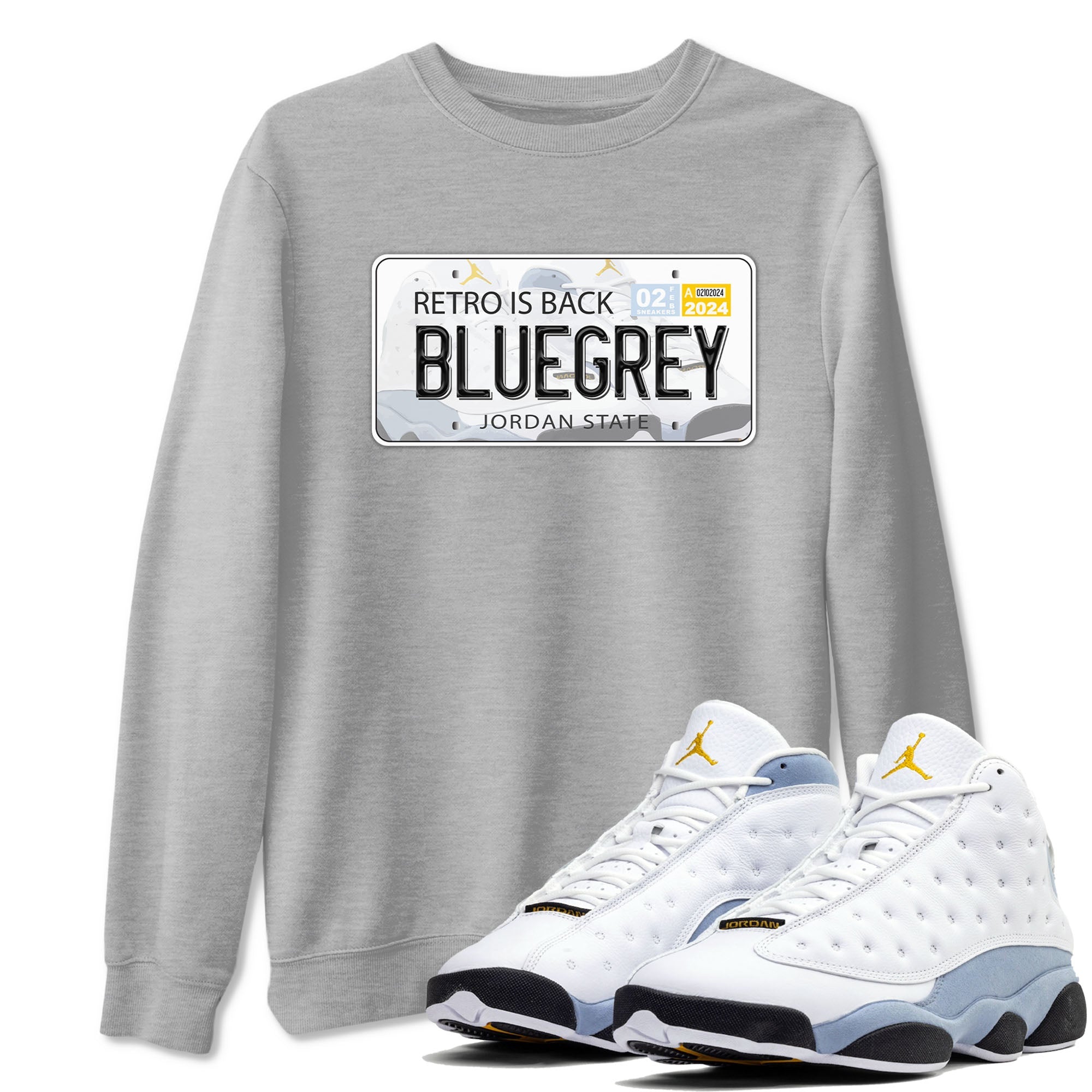 13s Blue Grey shirt to match jordans Jordan Plate sneaker tees Air Jordan 13 Blue Grey Drip Gear Zone unisex cotton Heather Grey 1 crew neck shirt