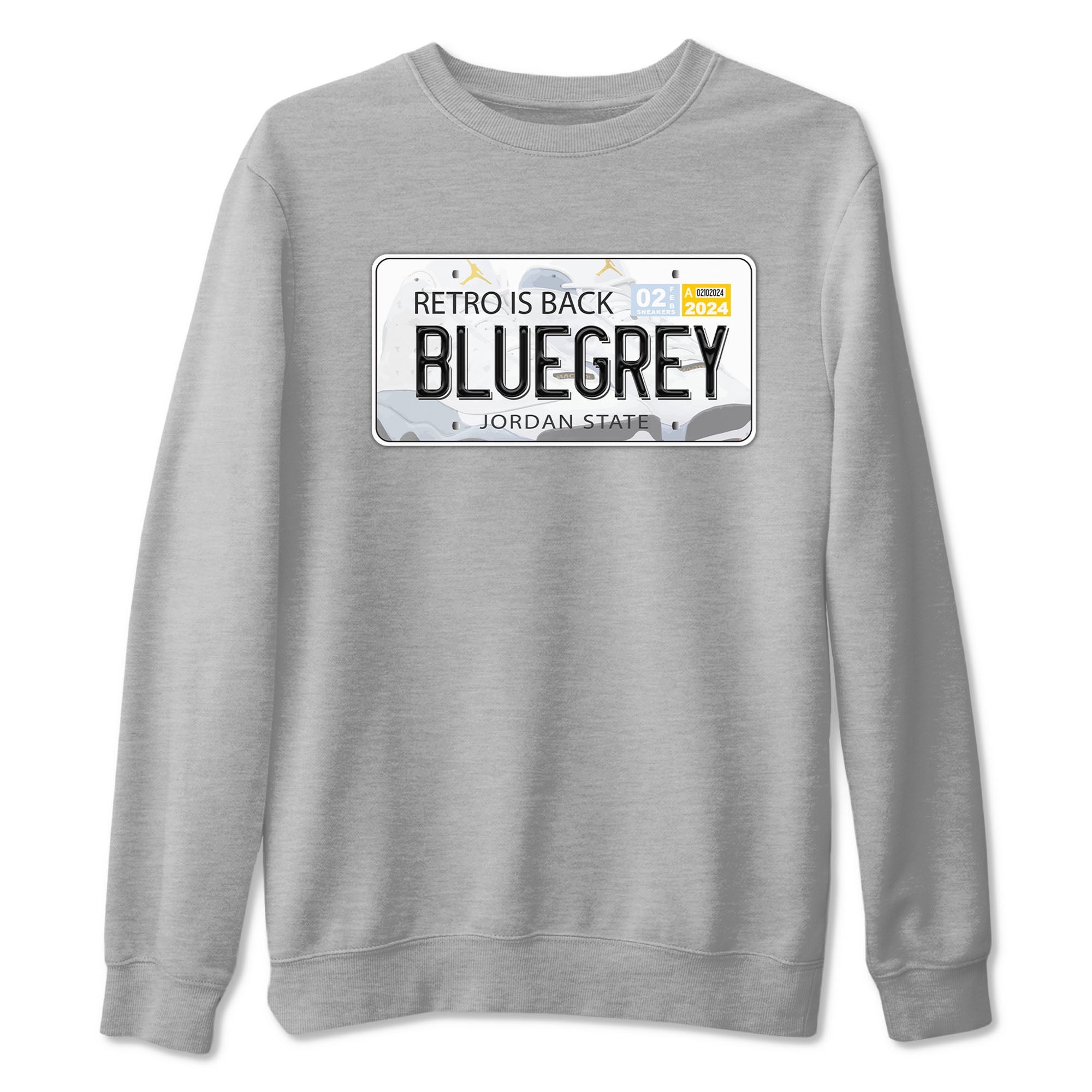 13s Blue Grey shirt to match jordans Jordan Plate sneaker tees Air Jordan 13 Blue Grey Drip Gear Zone unisex cotton Heather Grey 2 crew neck shirt