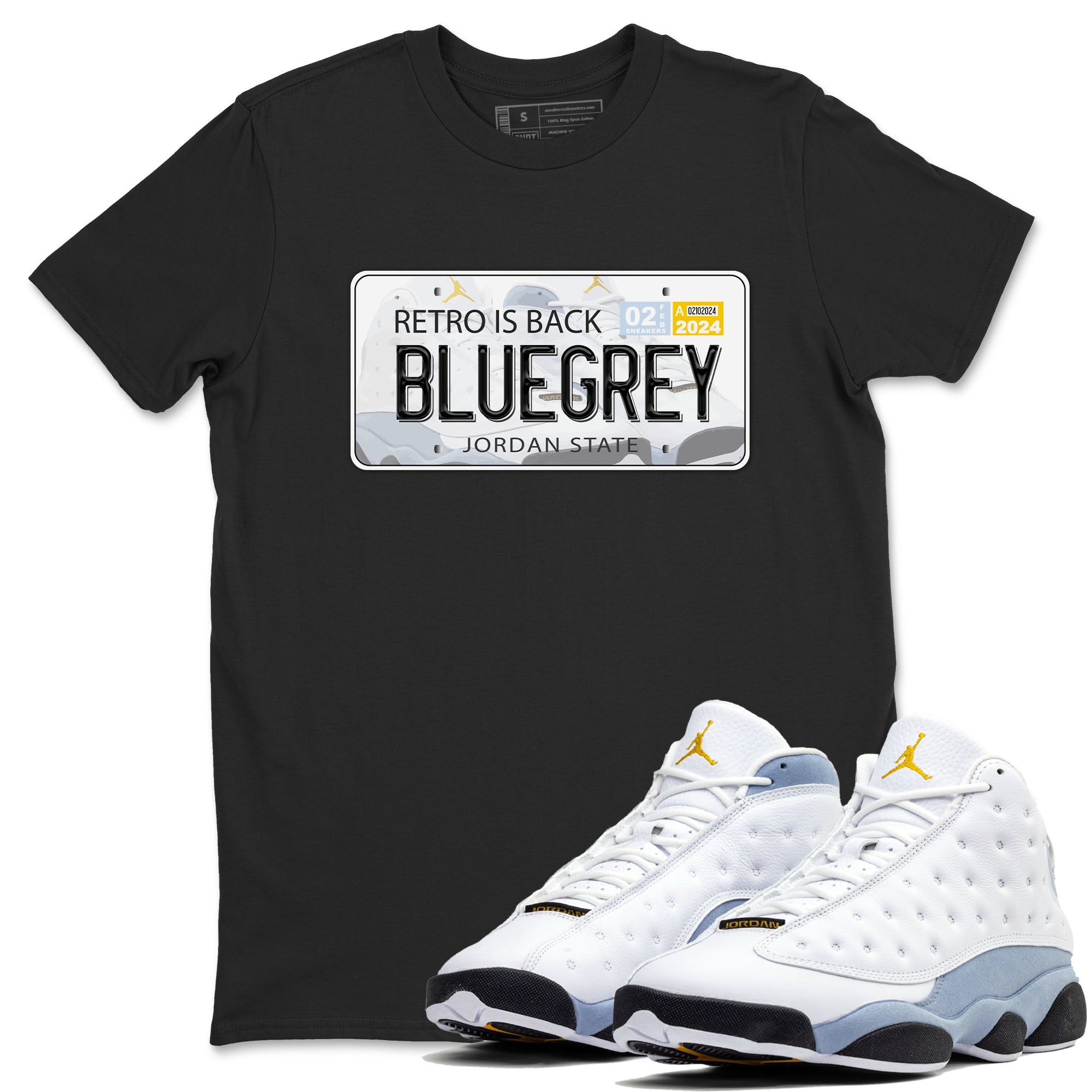13s Blue Grey shirt to match jordans Jordan Plate sneaker tees Air Jordan 13 Blue Grey Drip Gear Zone unisex cotton Black 1 crew neck shirt