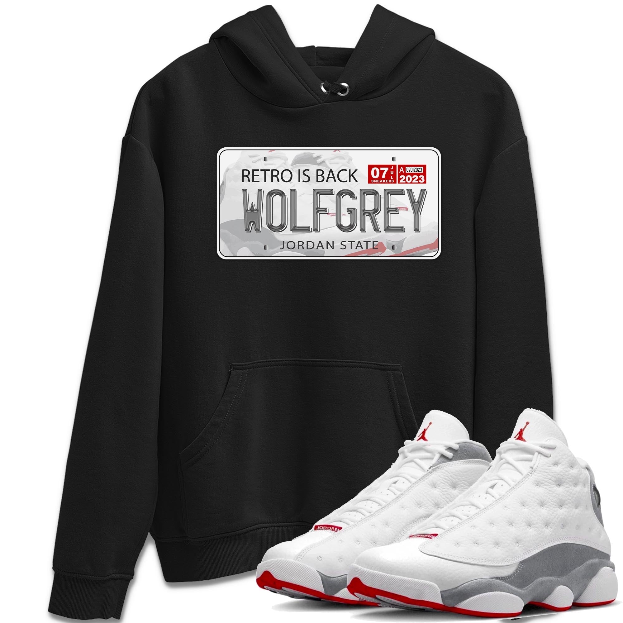 AJ13 Wolf Grey Sneaker Match Tees Jordan Plate Streetwear Sneaker Shirt Air Jordan 13 Wolf Grey Drip Gear Zone Sneaker Matching Clothing Unisex Shirts Black 1