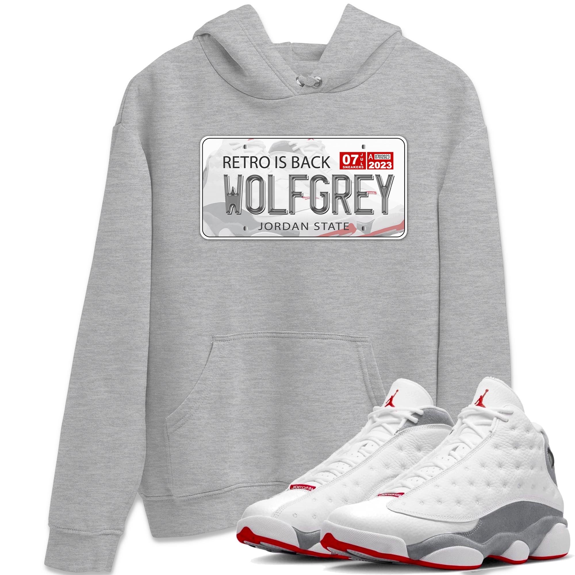 AJ13 Wolf Grey Sneaker Match Tees Jordan Plate Streetwear Sneaker Shirt Air Jordan 13 Wolf Grey Drip Gear Zone Sneaker Matching Clothing Unisex Shirts Heather Grey 1