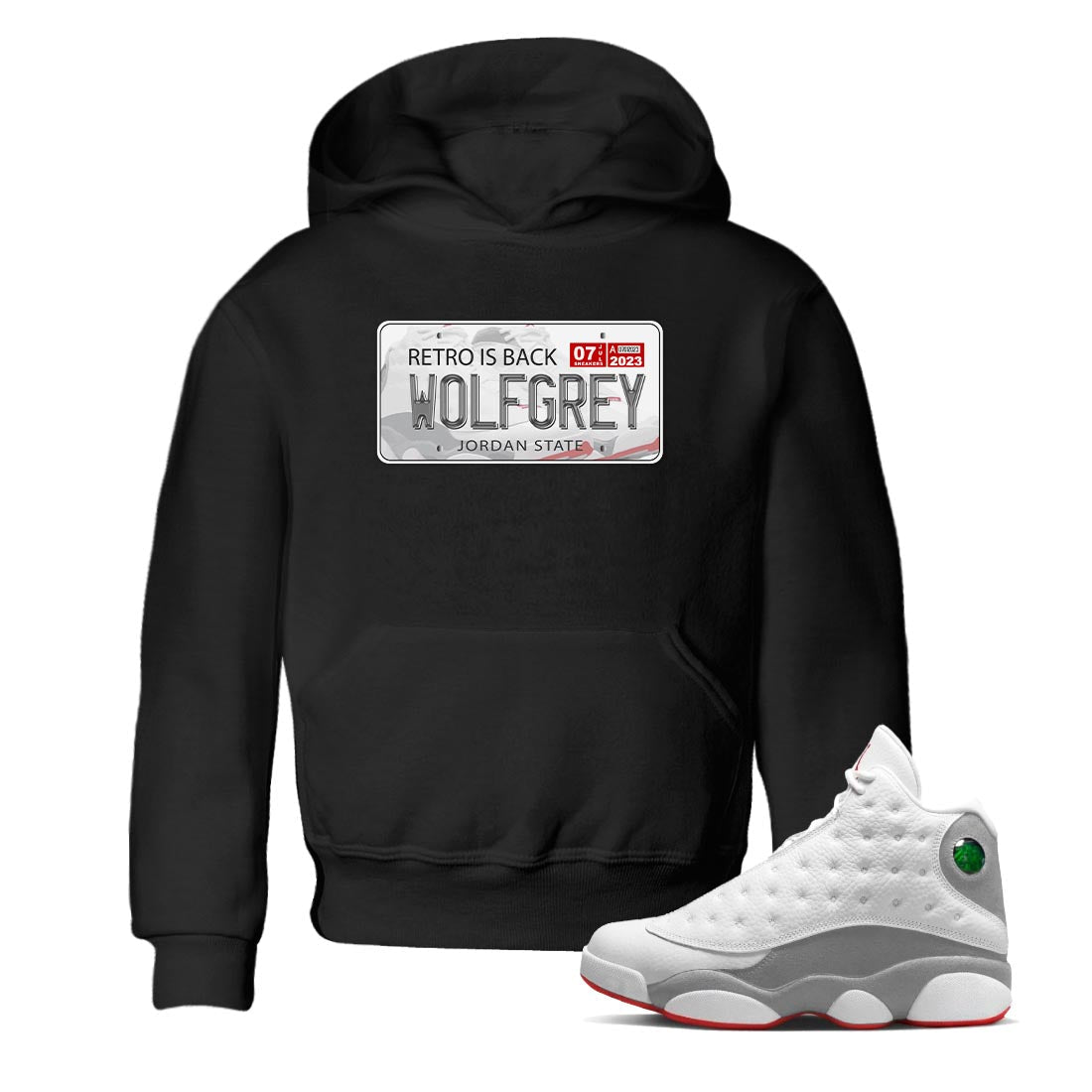 AJ13 Wolf Grey Sneaker Match Tees Jordan Plate Streetwear Sneaker Shirt Air Jordan 13 Wolf Grey Drip Gear Zone Sneaker Matching Clothing Kids Shirts Black 1