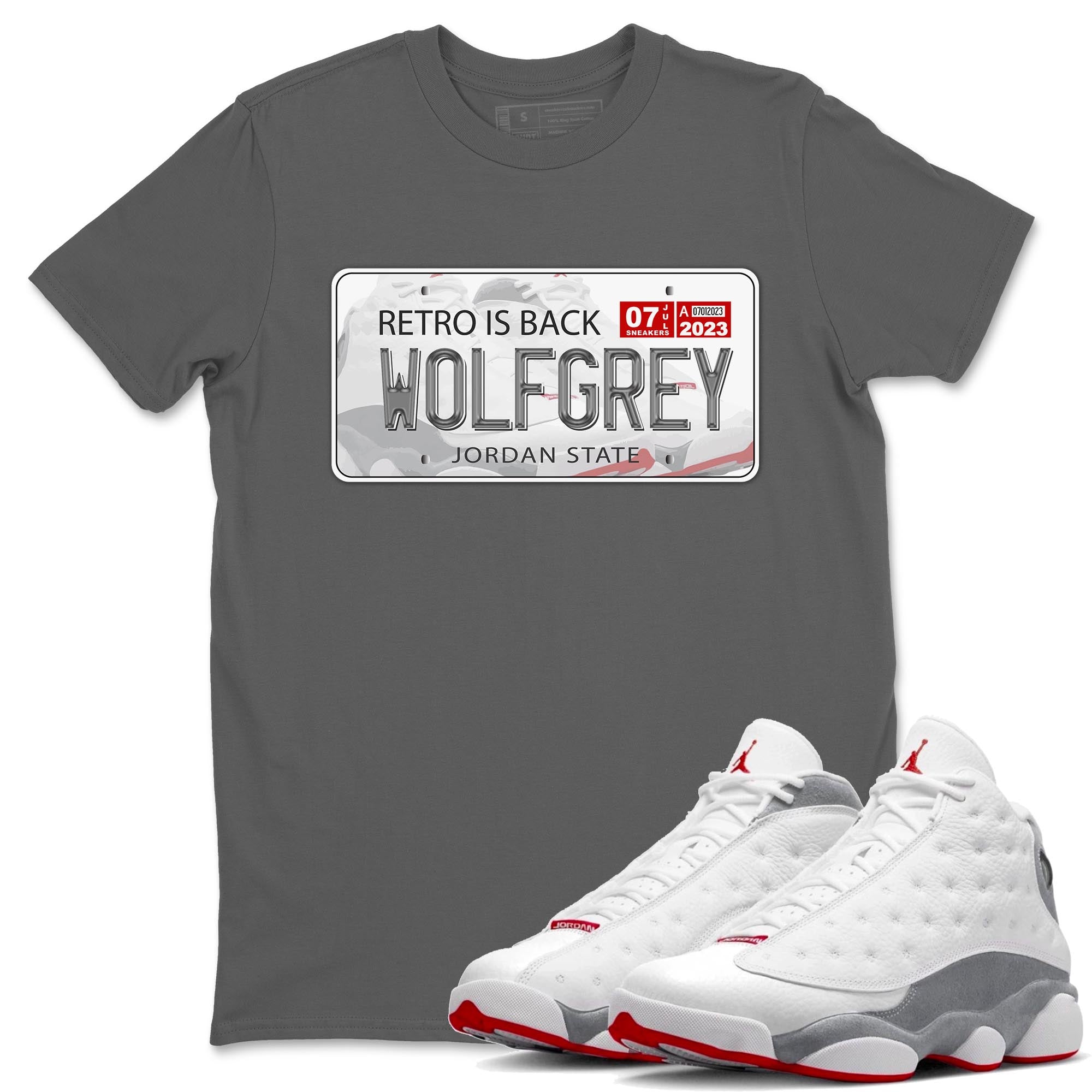 AJ13 Wolf Grey Sneaker Match Tees Jordan Plate Streetwear Sneaker Shirt Air Jordan 13 Wolf Grey Drip Gear Zone Sneaker Matching Clothing Unisex Shirts Cool Grey 1