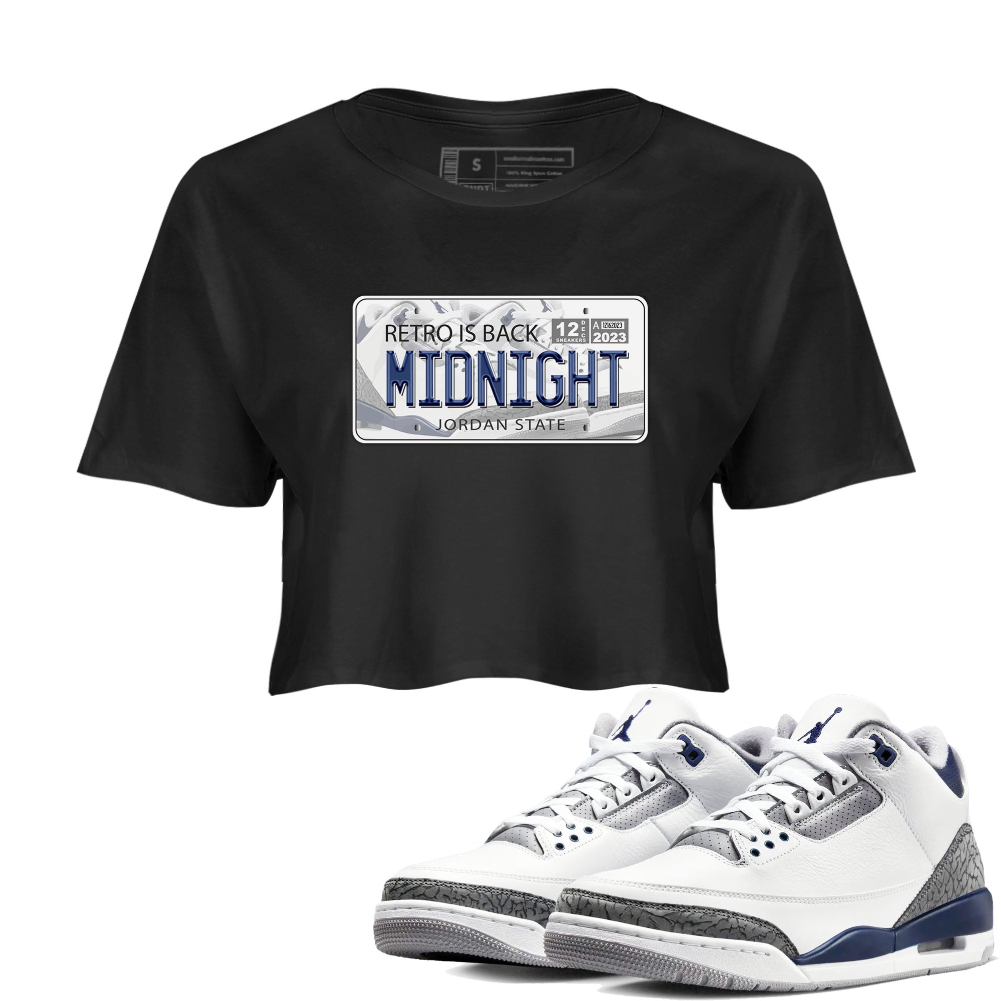 Air Jordan 3 Retro Midnight Navy shirt to match jordans Jordan Plate sneaker shirt 3s Midnight Navy Drip Gear Zone Black 1 crop shirt