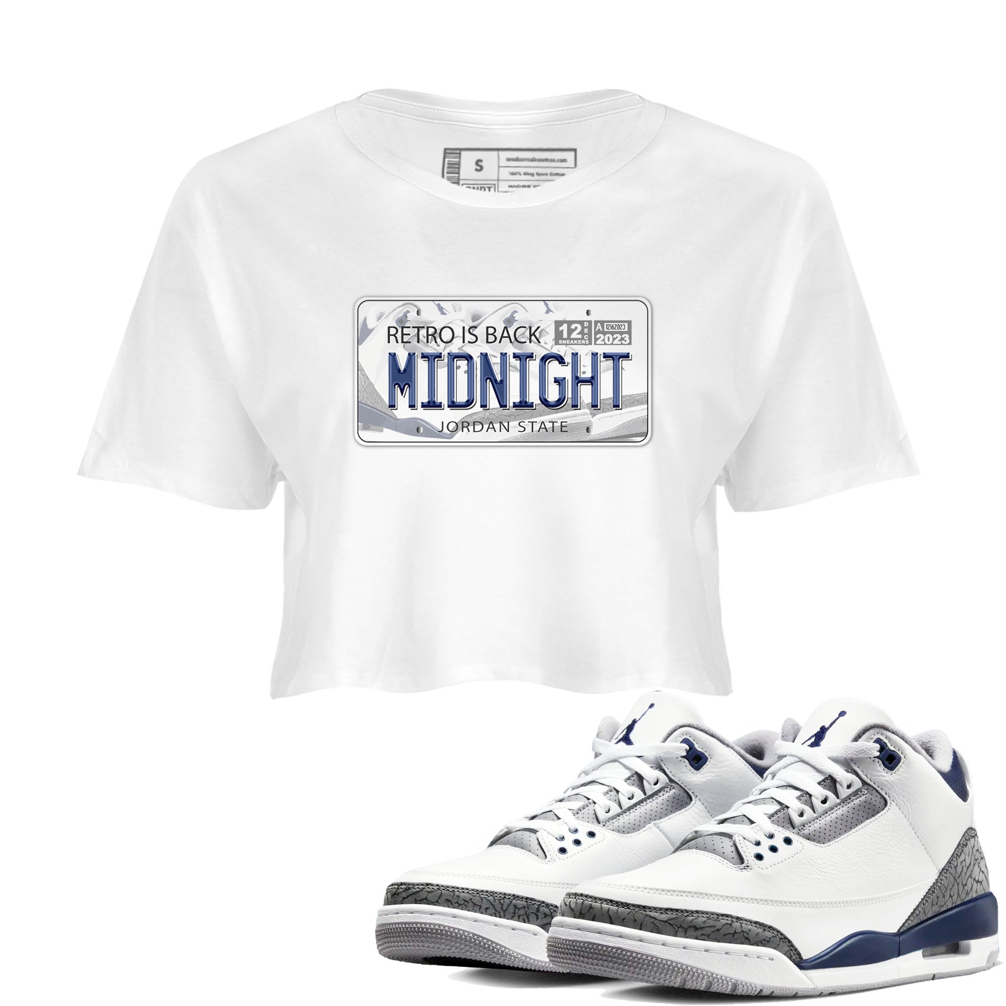 Air Jordan 3 Retro Midnight Navy shirt to match jordans Jordan Plate sneaker shirt 3s Midnight Navy Drip Gear Zone White 1 crop shirt
