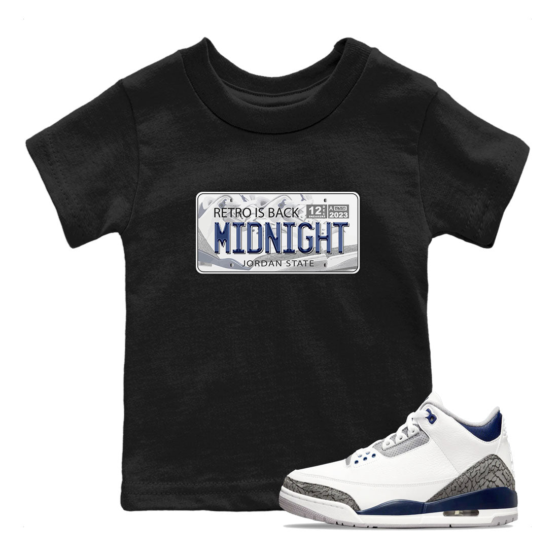 Air Jordan 3 Retro Midnight Navy shirt to match jordans Jordan Plate sneaker shirt 3s Midnight Navy Drip Gear Zone baby toddler Black 1 cotton Shirt