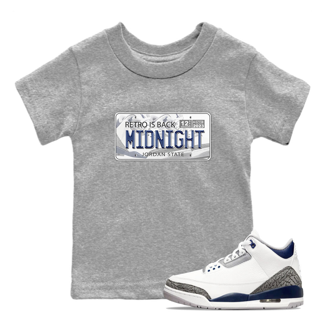 Air Jordan 3 Retro Midnight Navy shirt to match jordans Jordan Plate sneaker shirt 3s Midnight Navy Drip Gear Zone baby toddler Heather Grey 1 cotton Shirt