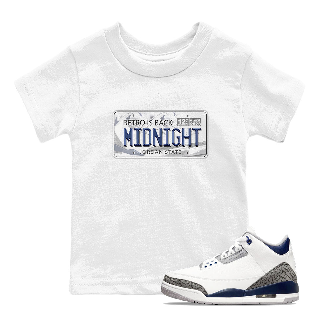 Air Jordan 3 Retro Midnight Navy shirt to match jordans Jordan Plate sneaker shirt 3s Midnight Navy Drip Gear Zone baby toddler White 1 cotton Shirt