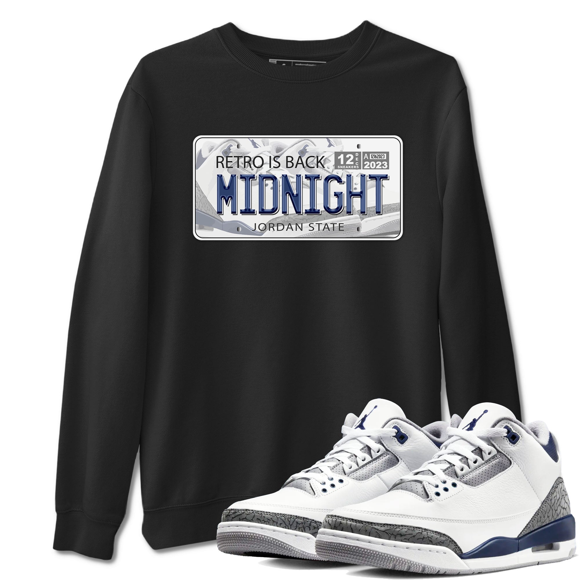 Air Jordan 3 Retro Midnight Navy shirt to match jordans Jordan Plate sneaker shirt 3s Midnight Navy Drip Gear Zone unisex crew neck cotton Black 1 crew neck shirt