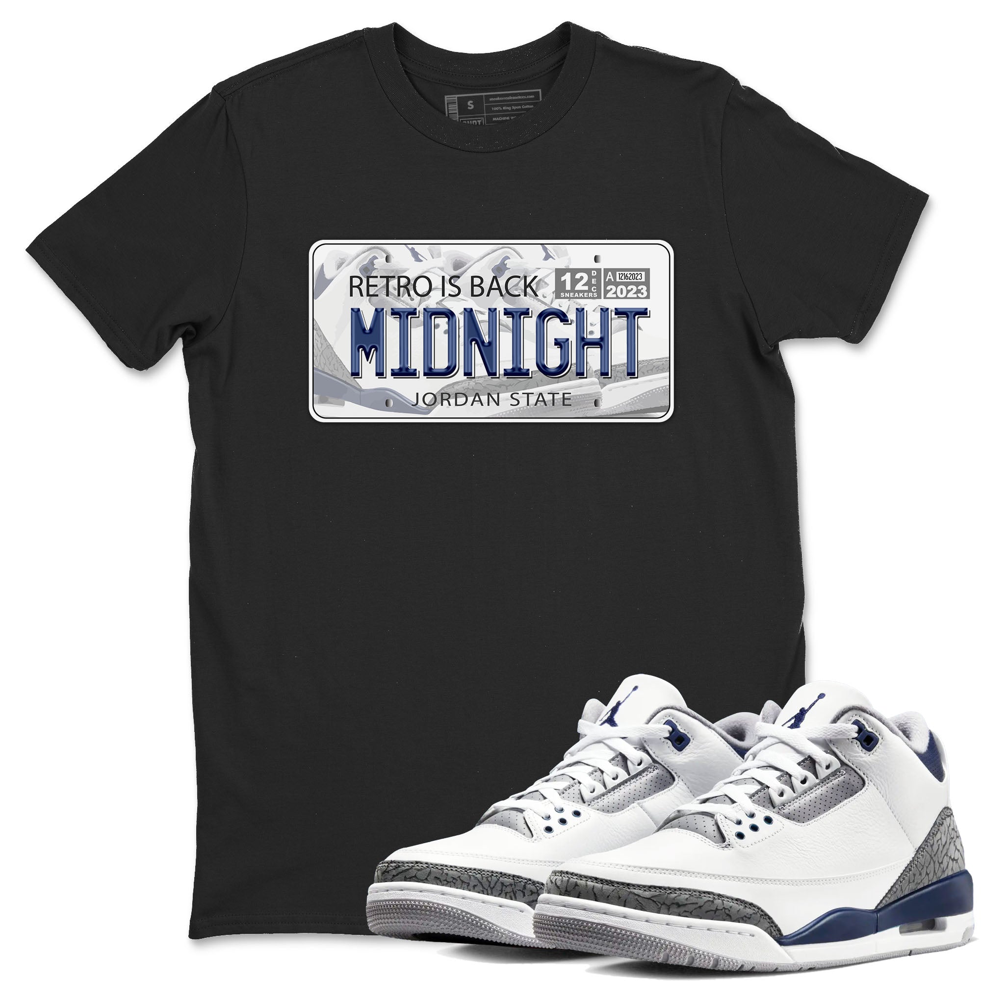 Air Jordan 3 Retro Midnight Navy shirt to match jordans Jordan Plate sneaker shirt 3s Midnight Navy Drip Gear Zone unisex crew neck cotton Black 1 crew neck shirt