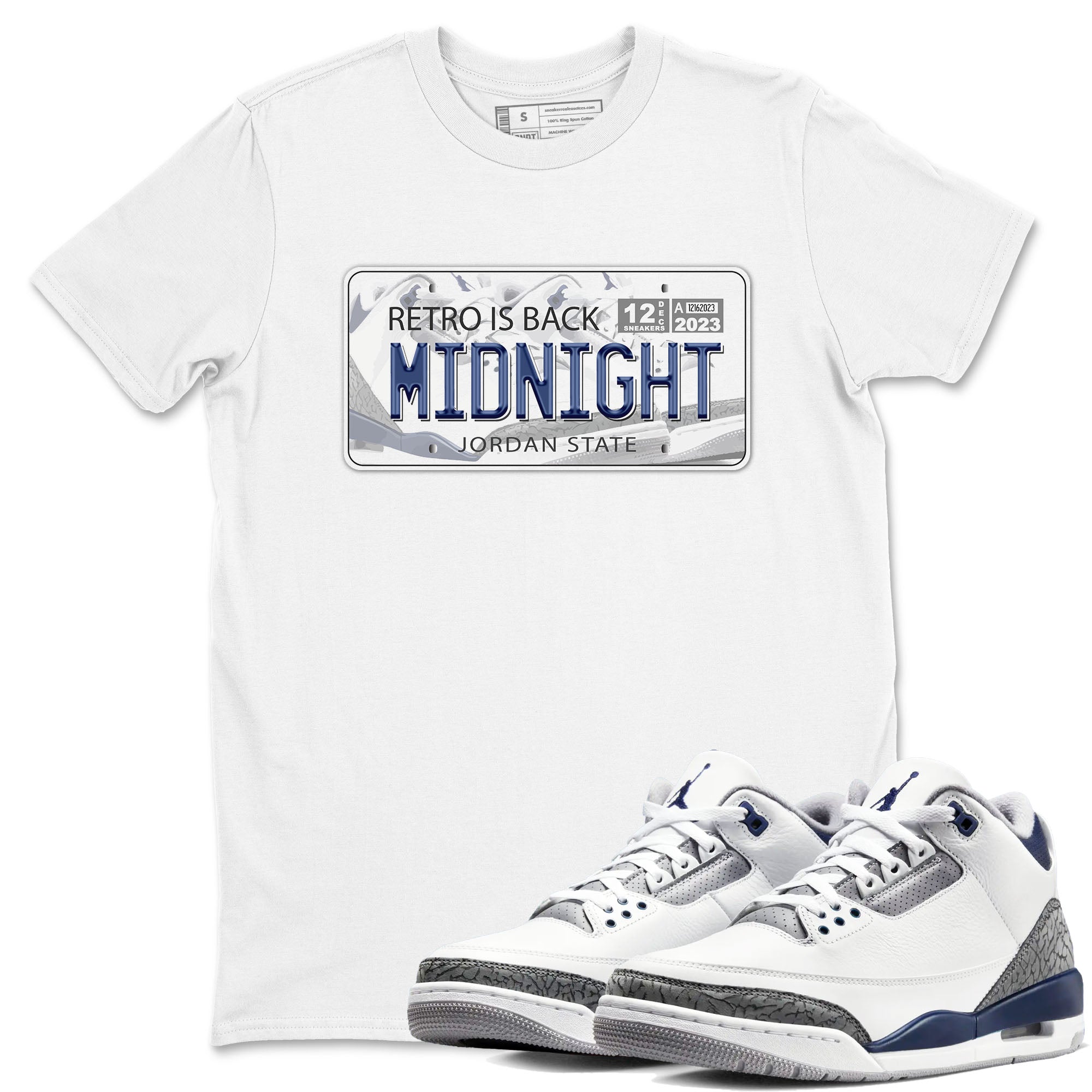 Air Jordan 3 Retro Midnight Navy shirt to match jordans Jordan Plate sneaker shirt 3s Midnight Navy Drip Gear Zone unisex crew neck cotton White 1 crew neck shirt