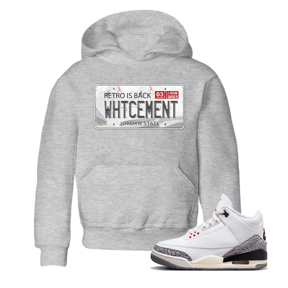 Air Jordan 3 White Cement Sneaker Match Tees Jordan Plate Streetwear Sneaker Shirt AJ 3s White Cement Sneaker Release Tees Kids Shirts Heather Grey 1