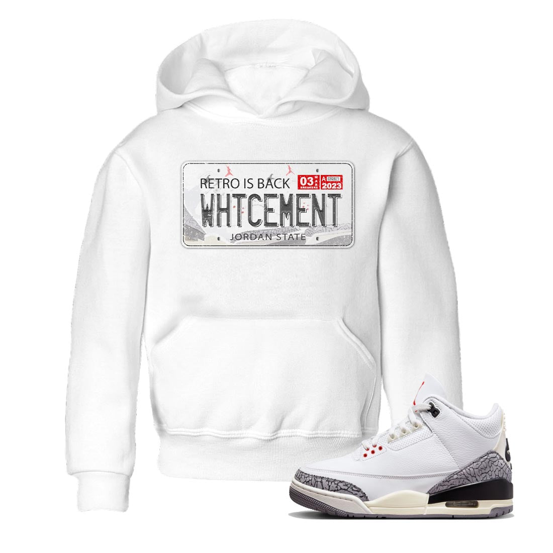 Air Jordan 3 White Cement Sneaker Match Tees Jordan Plate Streetwear Sneaker Shirt AJ 3s White Cement Sneaker Release Tees Kids Shirts White 1
