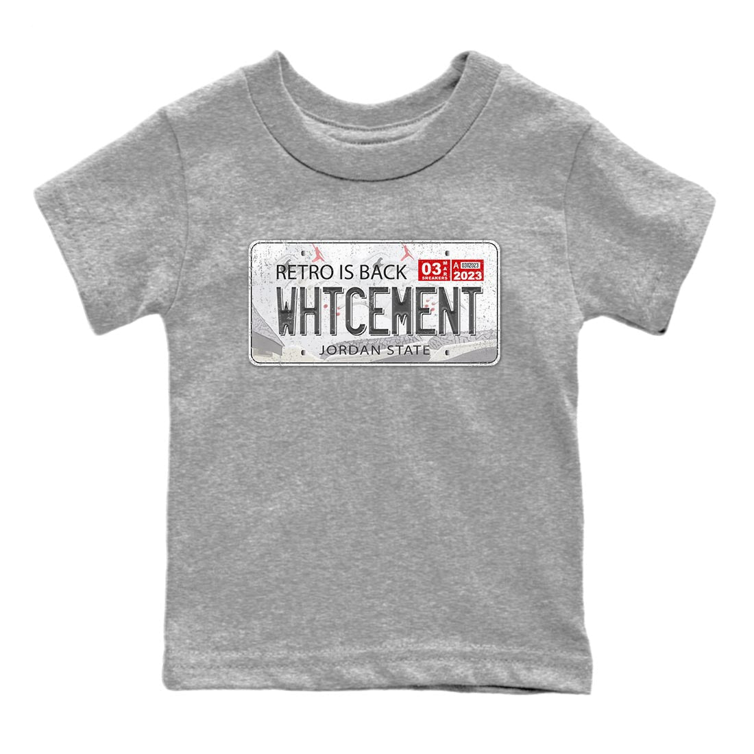 Air Jordan 3 White Cement Sneaker Match Tees Jordan Plate Streetwear Sneaker Shirt AJ 3s White Cement Sneaker Release Tees Kids Shirts Heather Grey 2