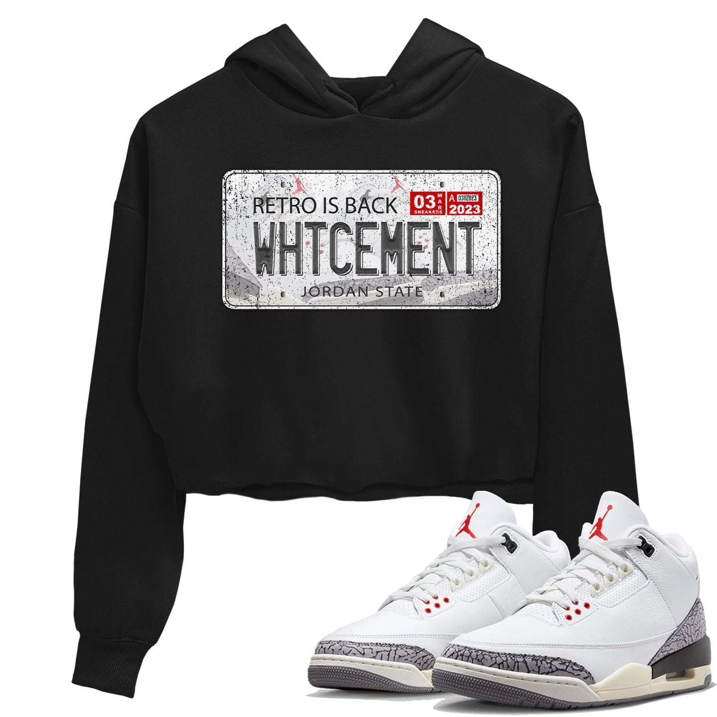 Air Jordan 3 White Cement Sneaker Match Tees Jordan Plate Streetwear Sneaker Shirt AJ 3s White Cement Sneaker Release Tees Women's Shirts Black 1