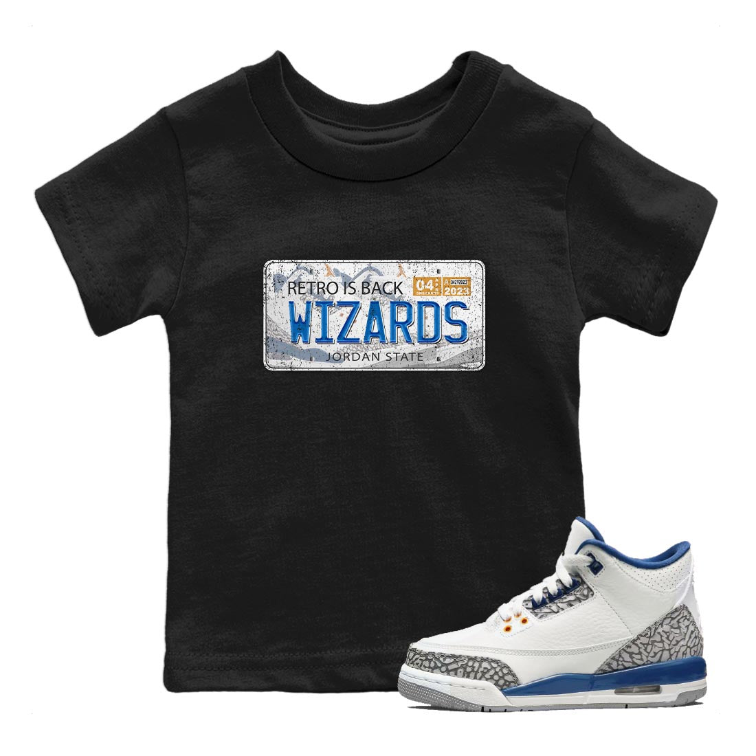 Air Jordan 3 Wizards Sneaker Match Tees Jordan Plate Streetwear Sneaker Shirt Air Jordan 3 Wizards Sneaker Release Tees Kids Shirts Black 1