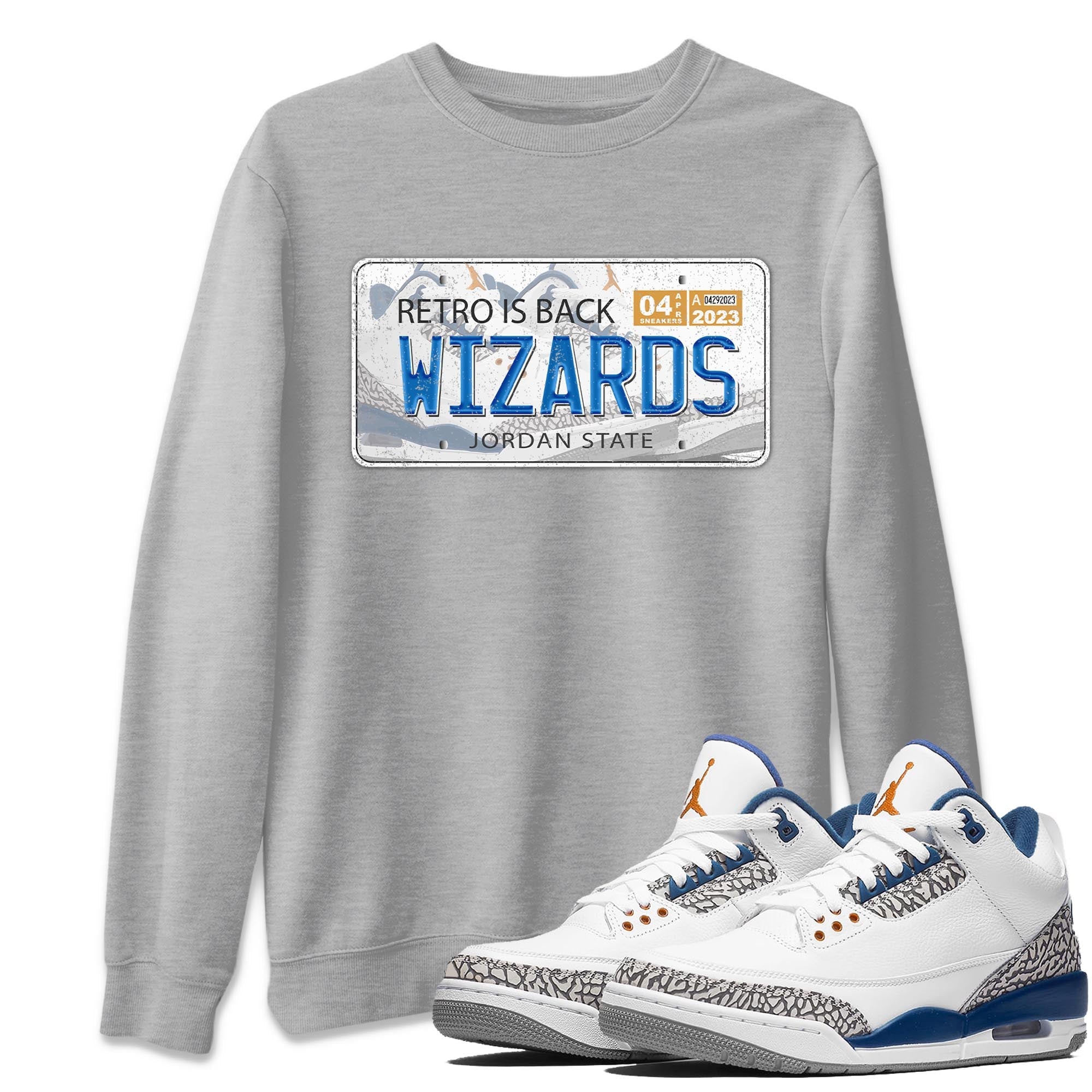 Air Jordan 3 Wizards Sneaker Match Tees Jordan Plate Streetwear Sneaker Shirt Air Jordan 3 Wizards Sneaker Release Tees Unisex Shirts Heather Grey 1