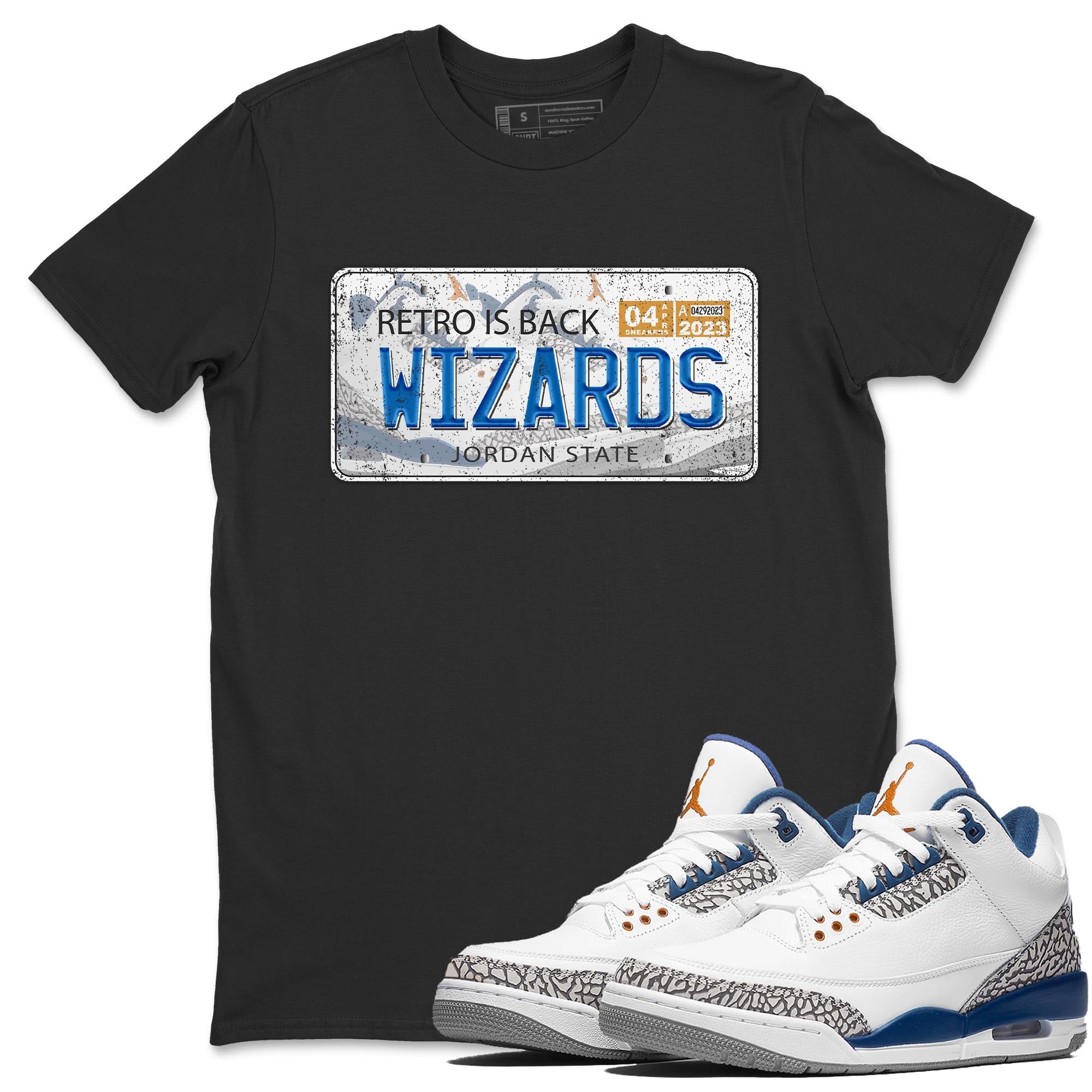Air Jordan 3 Wizards Sneaker Match Tees Jordan Plate Streetwear Sneaker Shirt Air Jordan 3 Wizards Sneaker Release Tees Unisex Shirts Black 1