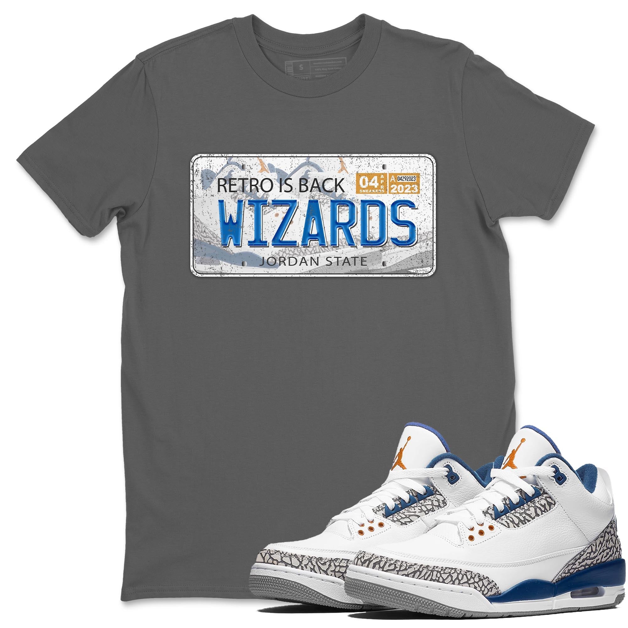 Air Jordan 3 Wizards Jordan Plate Crew Neck Streetwear Sneaker Shirt Air Jordan 3 Wizards Sneaker T-Shirts Size Chart