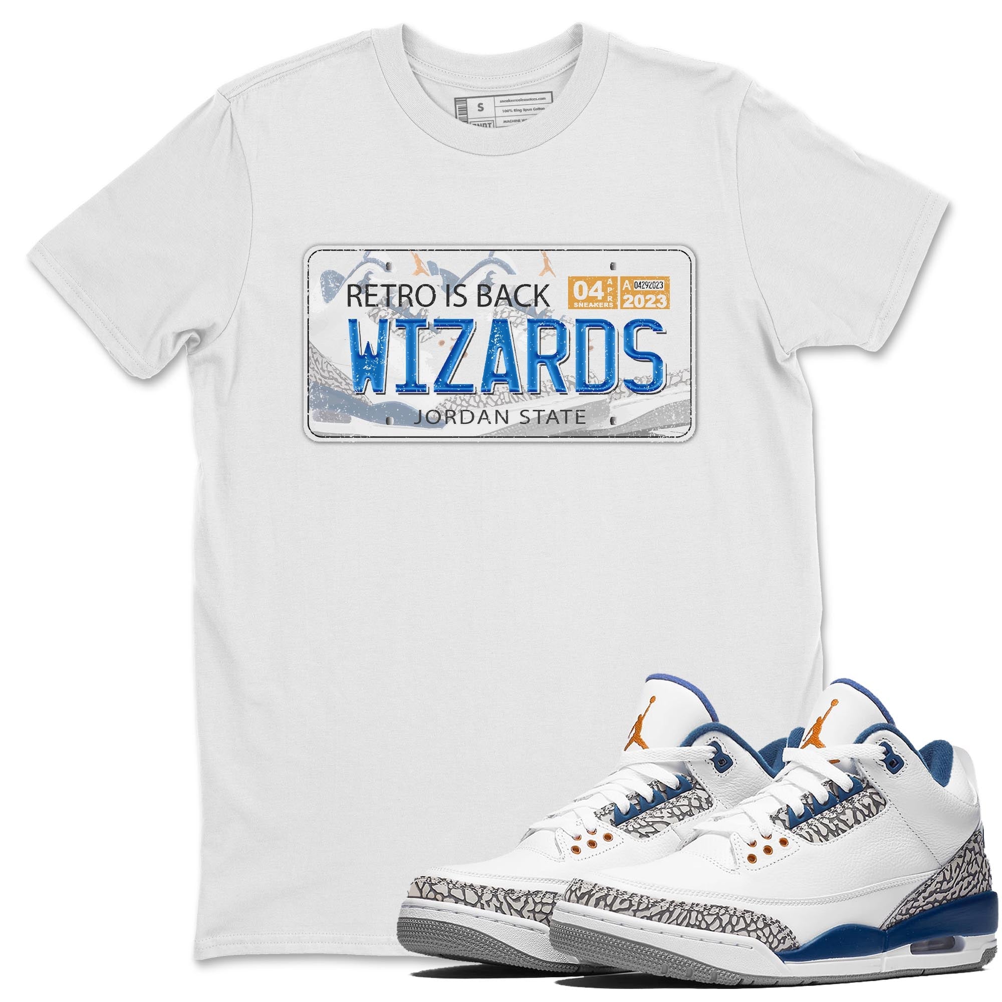 Air Jordan 3 Wizards Sneaker Match Tees Jordan Plate Streetwear Sneaker Shirt Air Jordan 3 Wizards Sneaker Release Tees Unisex Shirts White 1