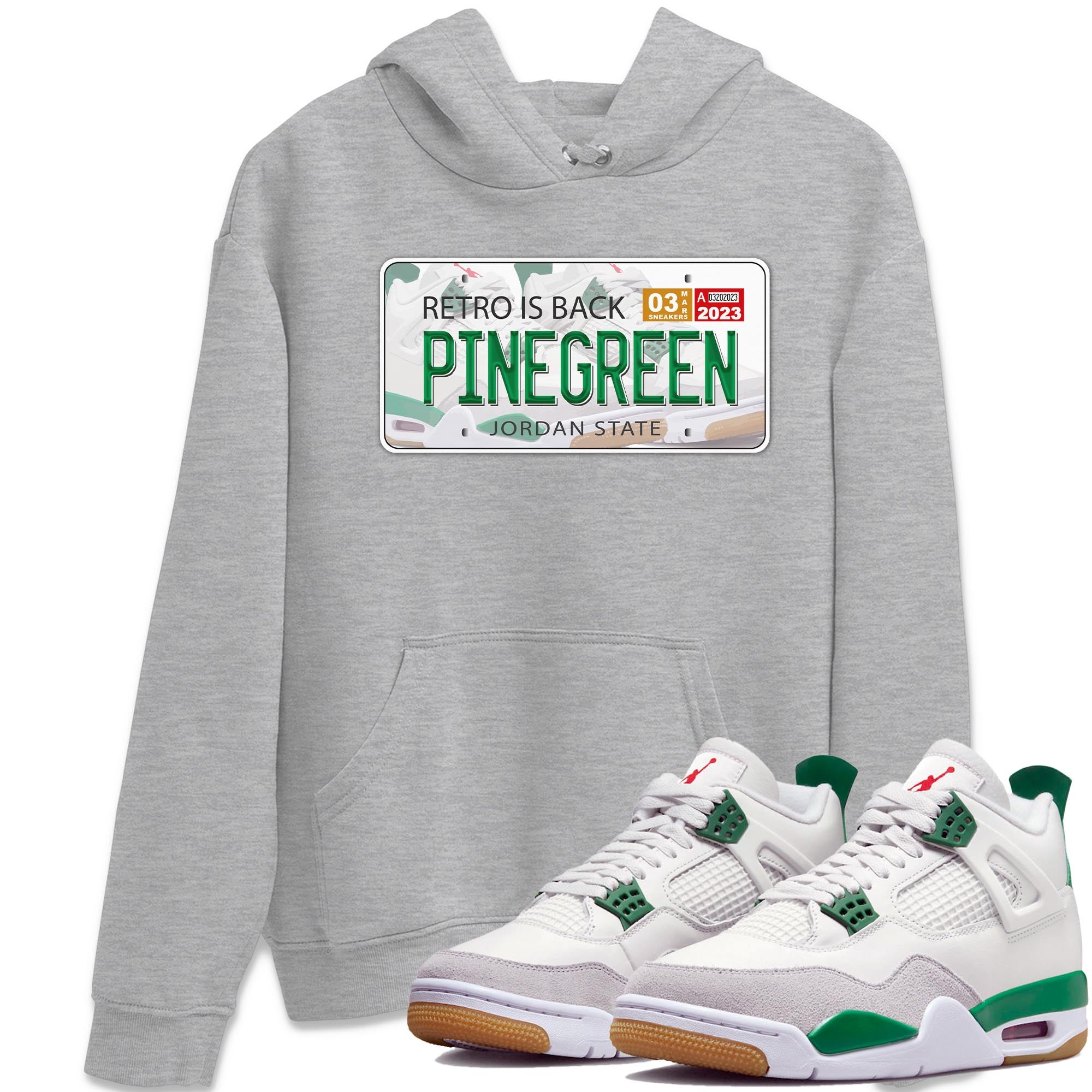 Air Jordan 4 Pine Green Sneaker Match Tees Jordan Plate Streetwear Sneaker Shirt AJ 4s Pine Green Sneaker Release Tees Unisex Shirts Heather Grey 1