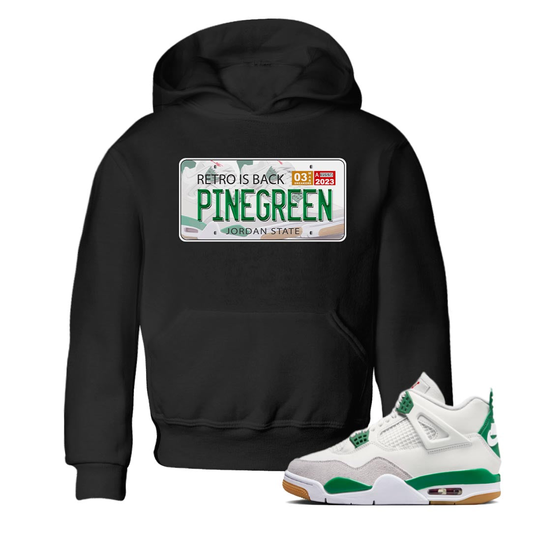 Air Jordan 4 Pine Green Sneaker Match Tees Jordan Plate Streetwear Sneaker Shirt AJ 4s Pine Green Sneaker Release Tees Kids Shirts Black 1