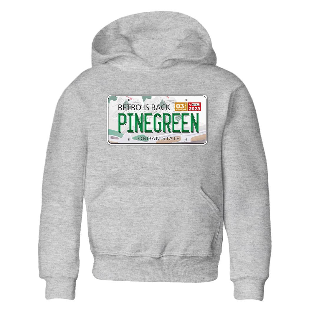 Air Jordan 4 Pine Green Sneaker Match Tees Jordan Plate Streetwear Sneaker Shirt AJ 4s Pine Green Sneaker Release Tees Kids Shirts Heather Grey 2