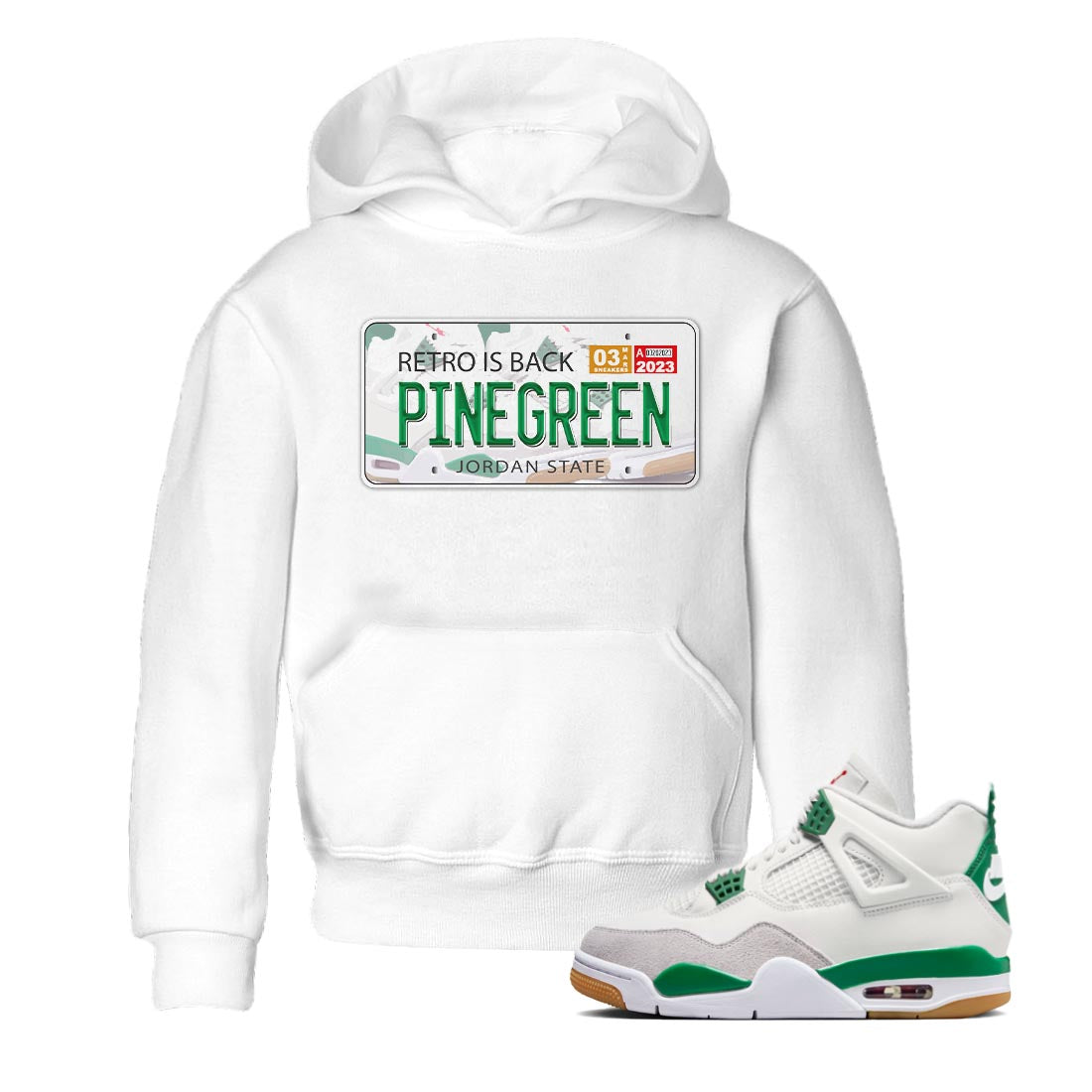 Air Jordan 4 Pine Green Sneaker Match Tees Jordan Plate Streetwear Sneaker Shirt AJ 4s Pine Green Sneaker Release Tees Kids Shirts White 1