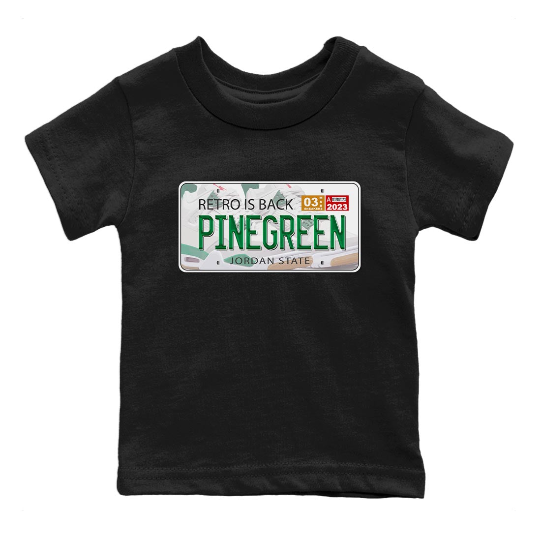 Air Jordan 4 Pine Green Sneaker Match Tees Jordan Plate Streetwear Sneaker Shirt AJ 4s Pine Green Sneaker Release Tees Kids Shirts Black 2