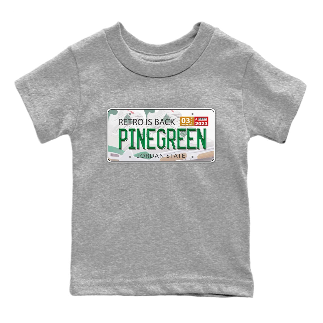 Air Jordan 4 Pine Green Sneaker Match Tees Jordan Plate Streetwear Sneaker Shirt AJ 4s Pine Green Sneaker Release Tees Kids Shirts Heather Grey 2
