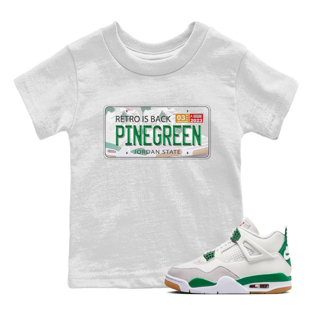 Air Jordan 4 Pine Green Sneaker Match Tees Jordan Plate Streetwear Sneaker Shirt AJ 4s Pine Green Sneaker Release Tees Kids Shirts White 1