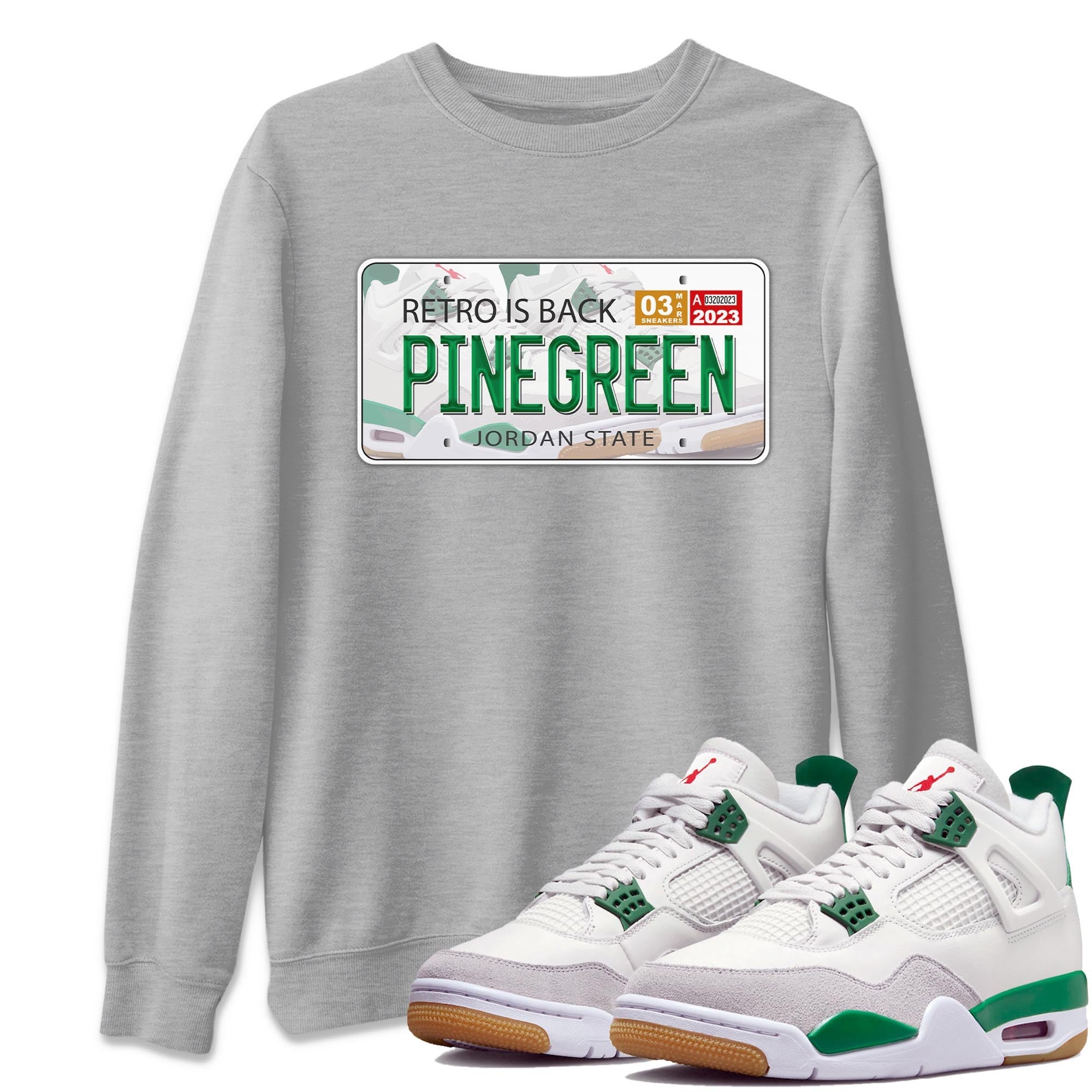 Air Jordan 4 Pine Green Sneaker Match Tees Jordan Plate Streetwear Sneaker Shirt AJ 4s Pine Green Sneaker Release Tees Unisex Shirts Heather Grey 1