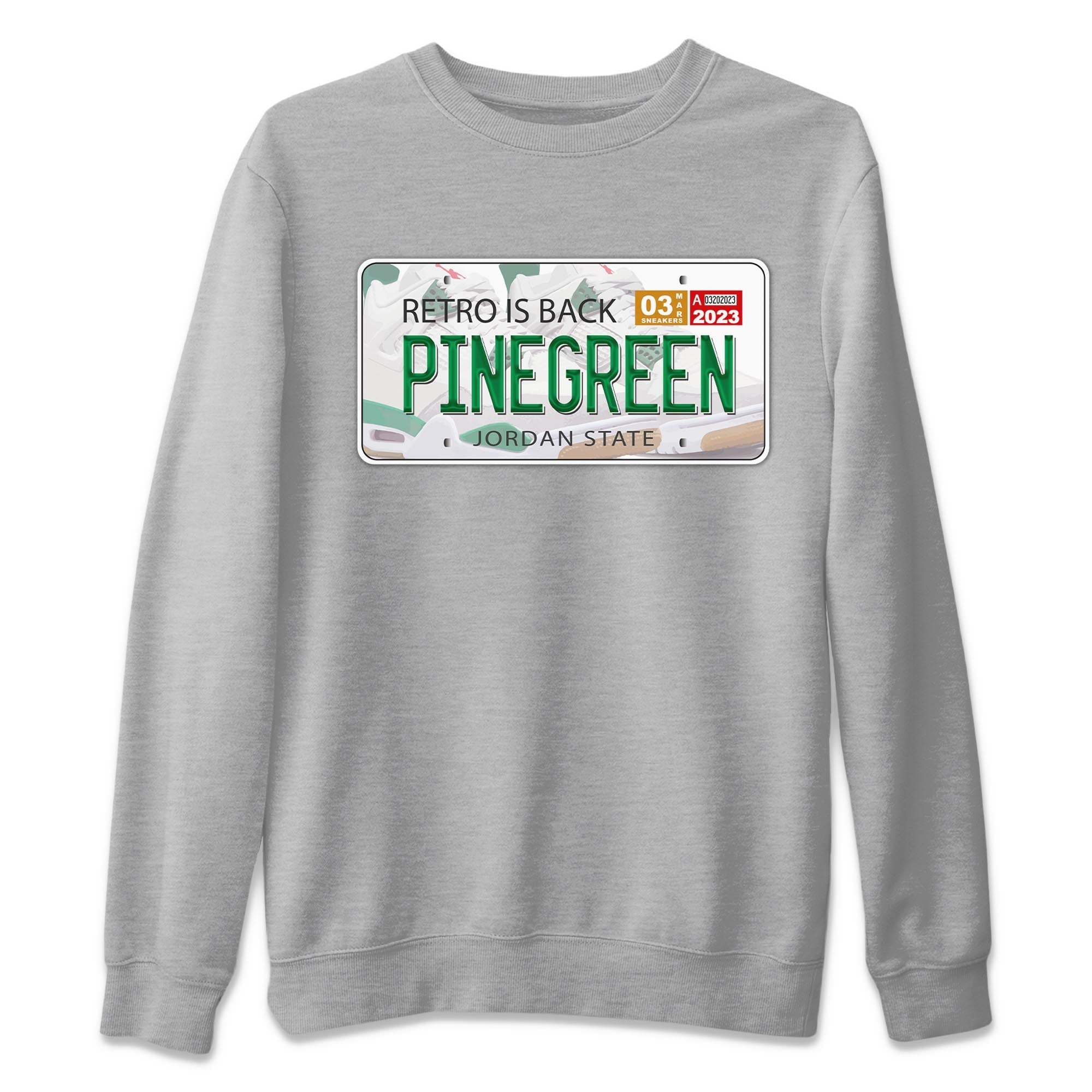 Air Jordan 4 Pine Green Sneaker Match Tees Jordan Plate Streetwear Sneaker Shirt AJ 4s Pine Green Sneaker Release Tees Unisex Shirts Heather Grey 2