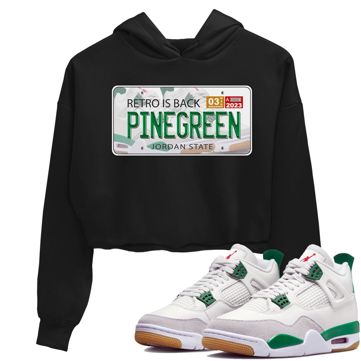 Air Jordan 4 Pine Green Sneaker Match Tees Jordan Plate Streetwear Sneaker Shirt AJ 4s Pine Green Sneaker Release Tees Women's Shirts Black 1