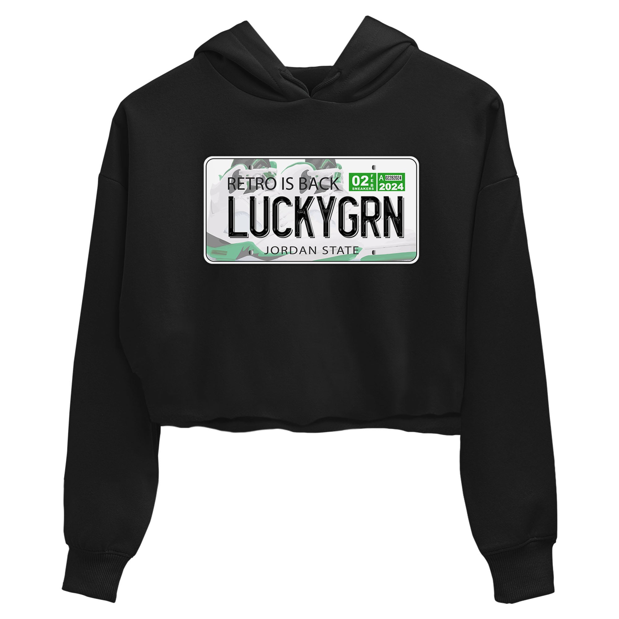 5s Lucky Green shirt to match jordans Jordan Plate sneaker tees Air Jordan 5 Lucky Green Drip Gear Zone Black 2 crop length shirt