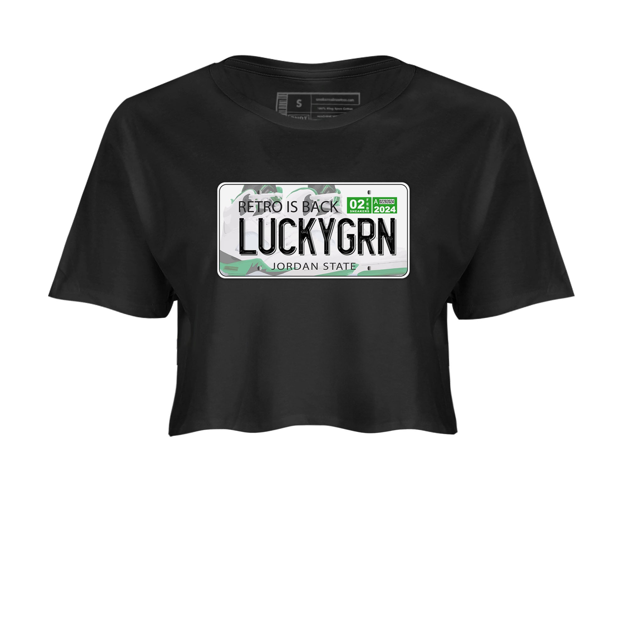 5s Lucky Green shirt to match jordans Jordan Plate sneaker tees Air Jordan 5 Lucky Green Drip Gear Zone Black 2 crop length shirt