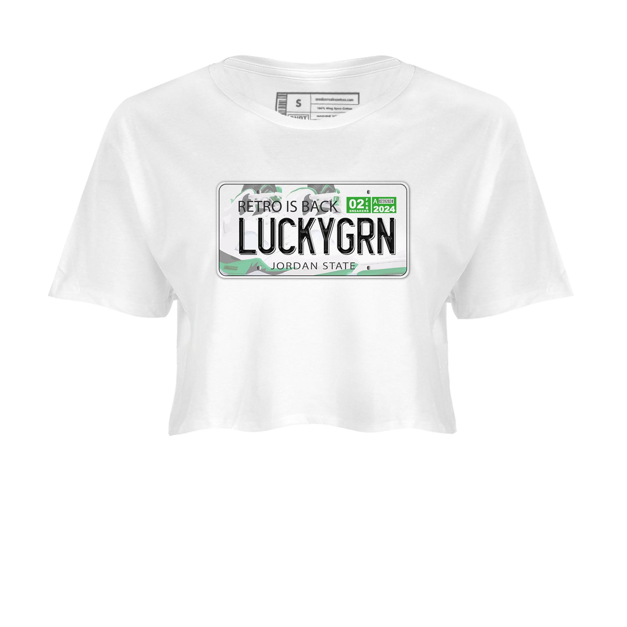 5s Lucky Green shirt to match jordans Jordan Plate sneaker tees Air Jordan 5 Lucky Green Drip Gear Zone White 2 crop length shirt