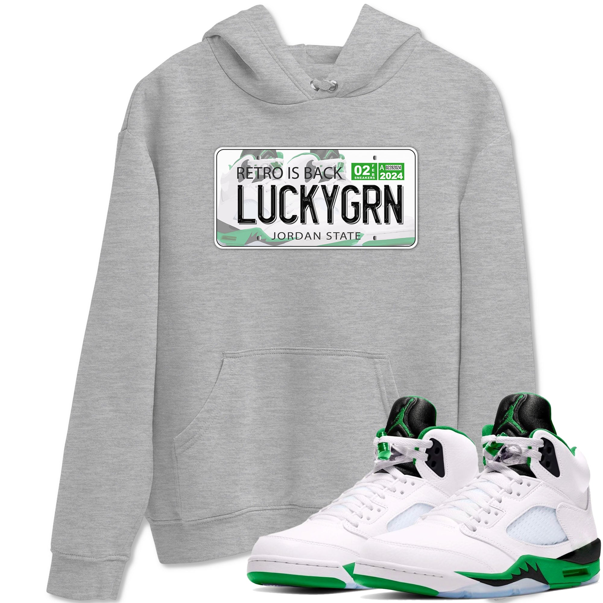 5s Lucky Green shirt to match jordans Jordan Plate sneaker tees Air Jordan 5 Lucky Green Drip Gear Zone unisex cotton Heather Grey 1 crew neck shirt